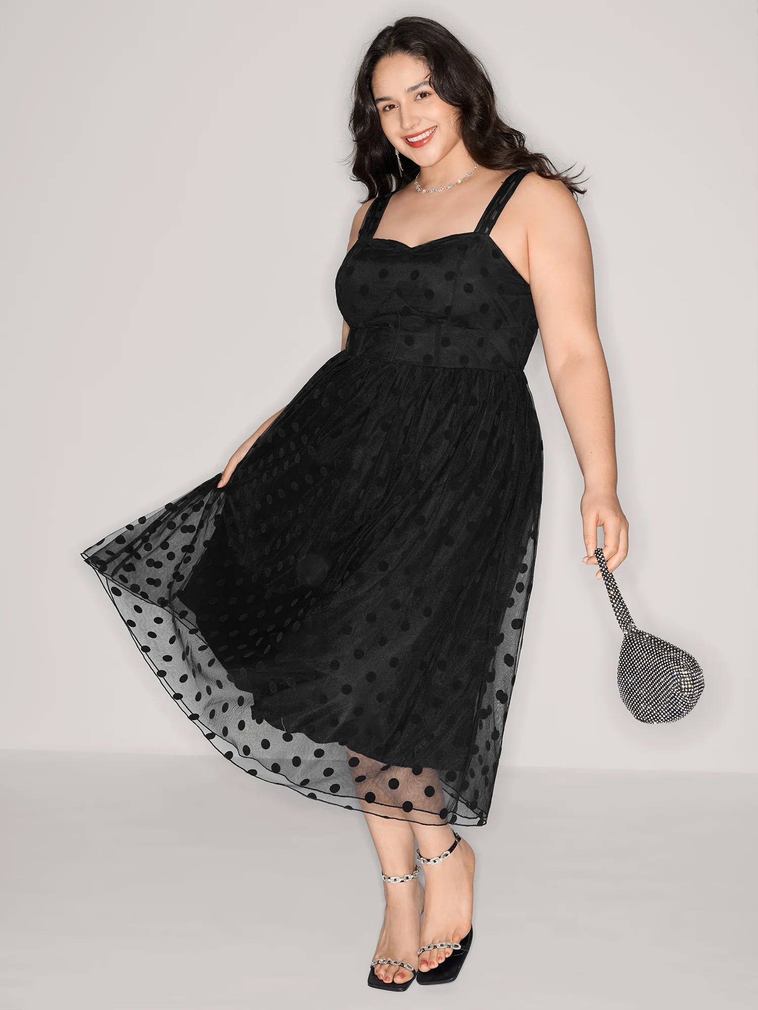 Polka Dots Structured Corset Detail Midi Dress - Image 3