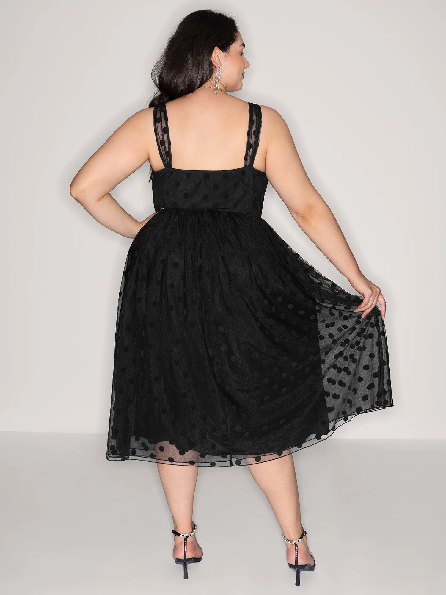 Polka Dots Structured Corset Detail Midi Dress - Image 4
