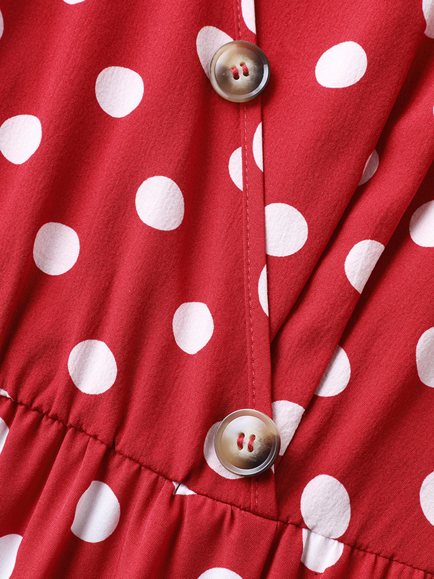 Polka Dots Surplice Button Detail Midi Dress - Image 6