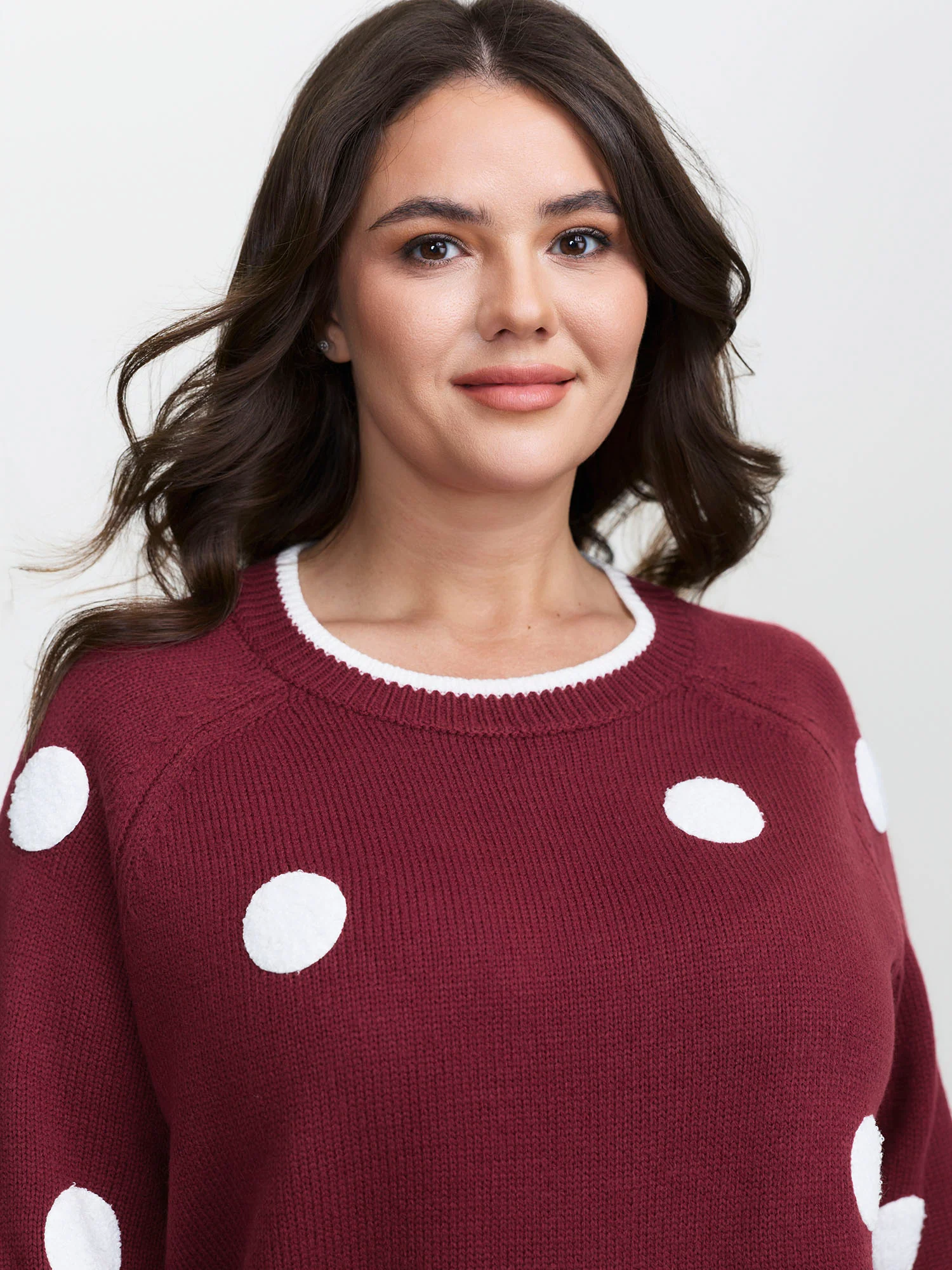 Polka Dots Textured Raglan Sleeve Pullover - Image 2