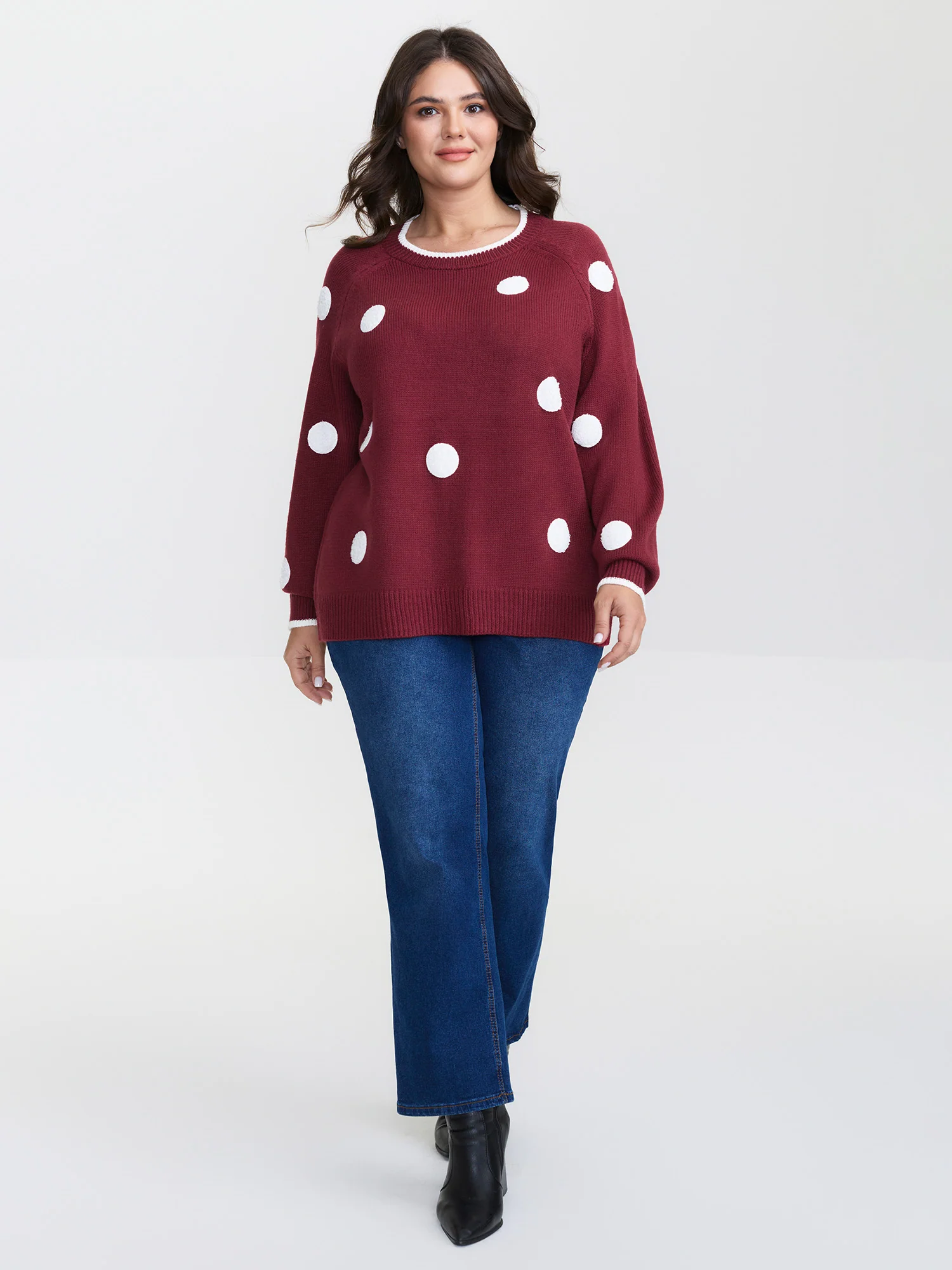 Polka Dots Textured Raglan Sleeve Pullover - Image 3