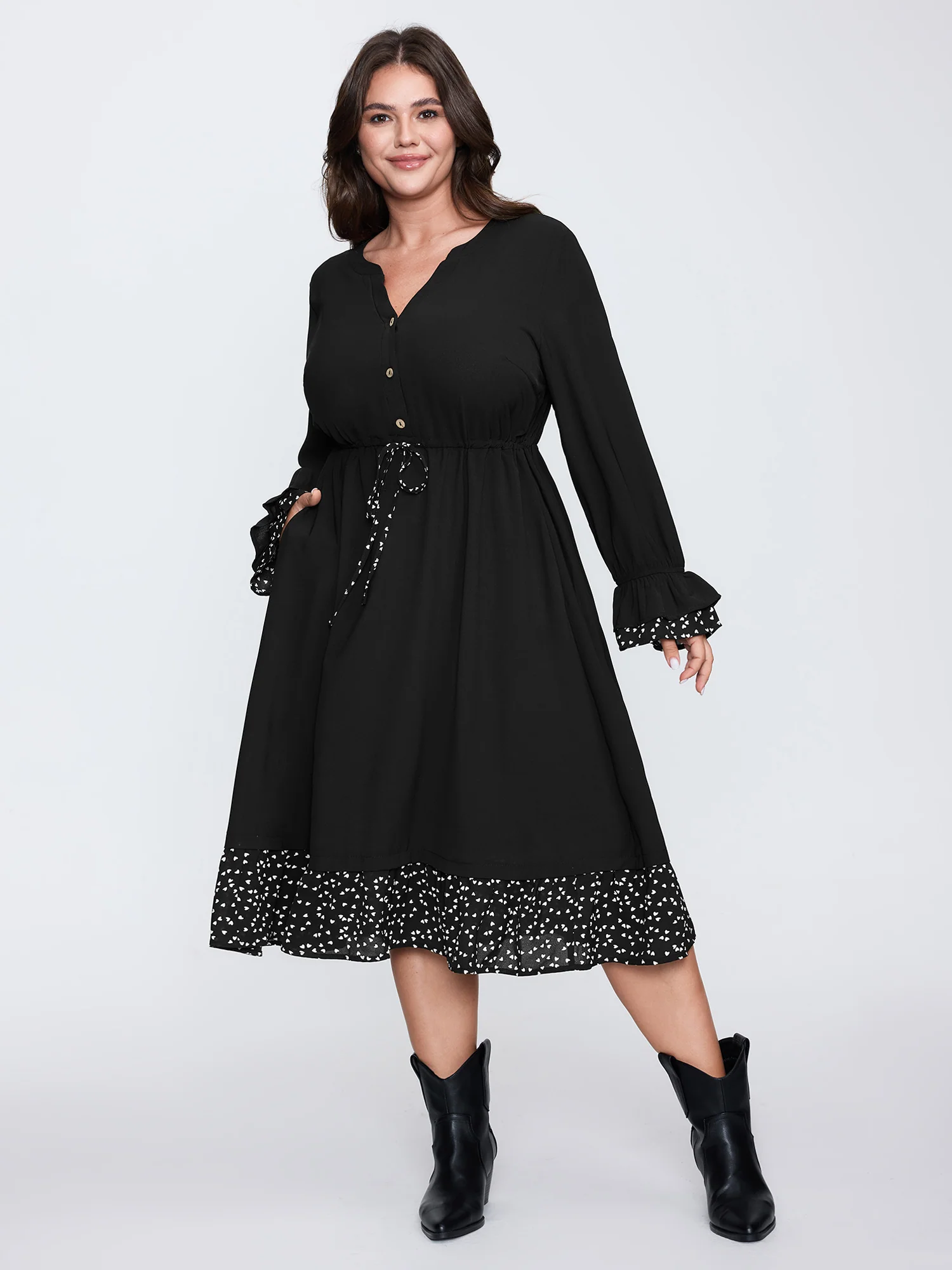Polka Dots Toothpick Pleats Midi Dress - Image 3