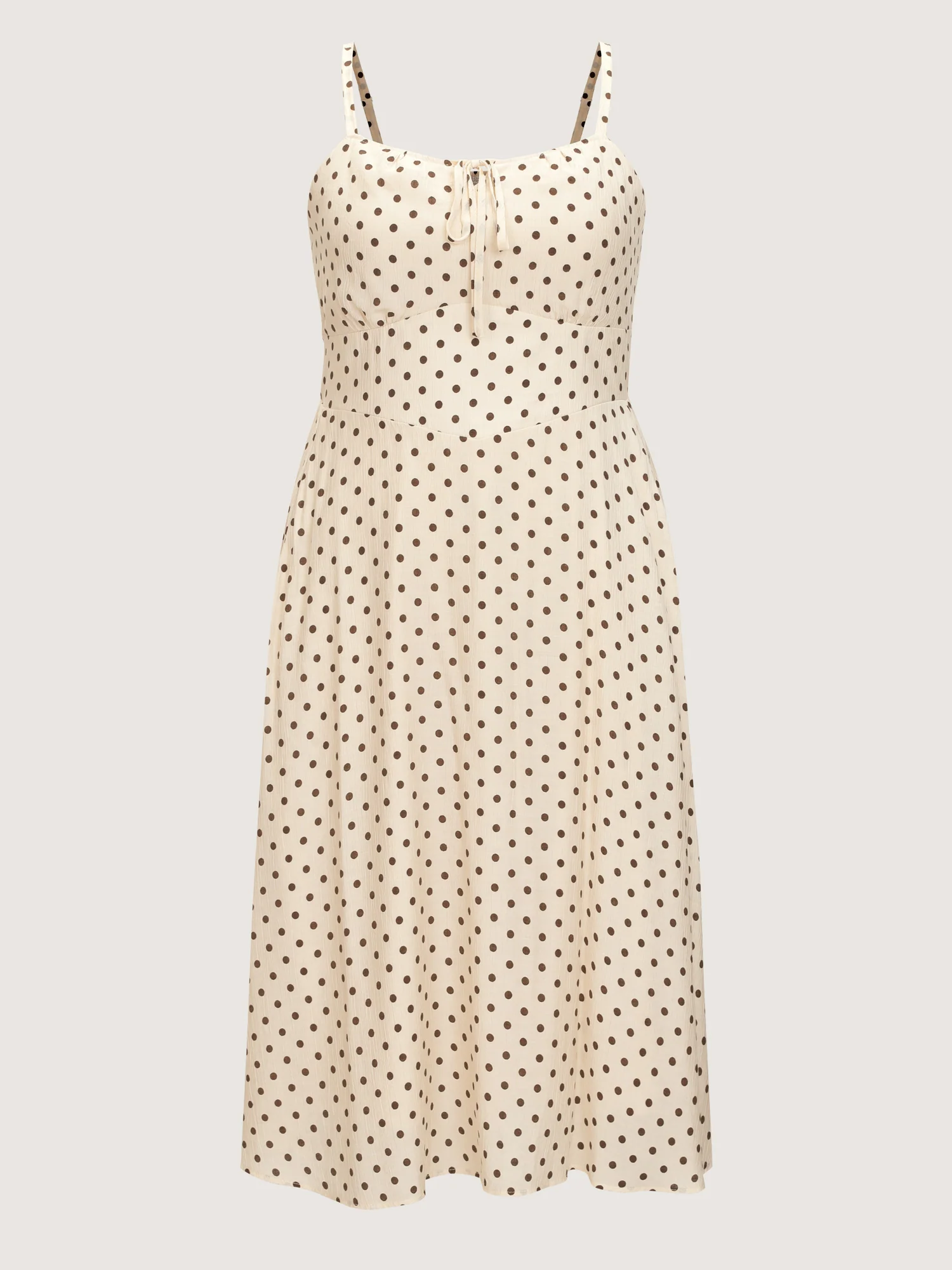 Polka Dots Triangular Waist Shirred Midi Dress - Image 7