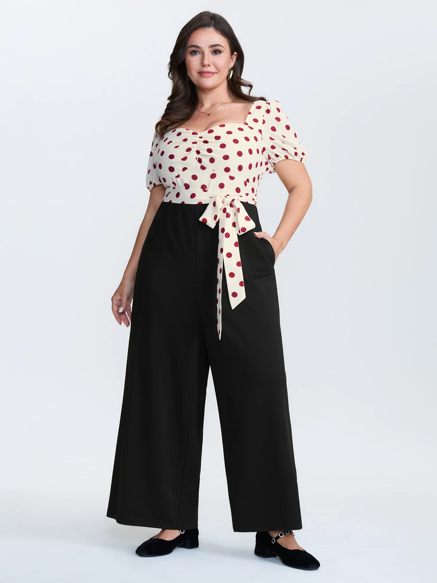 Polka Dots Waist-Tie Jumpsuit - Image 3