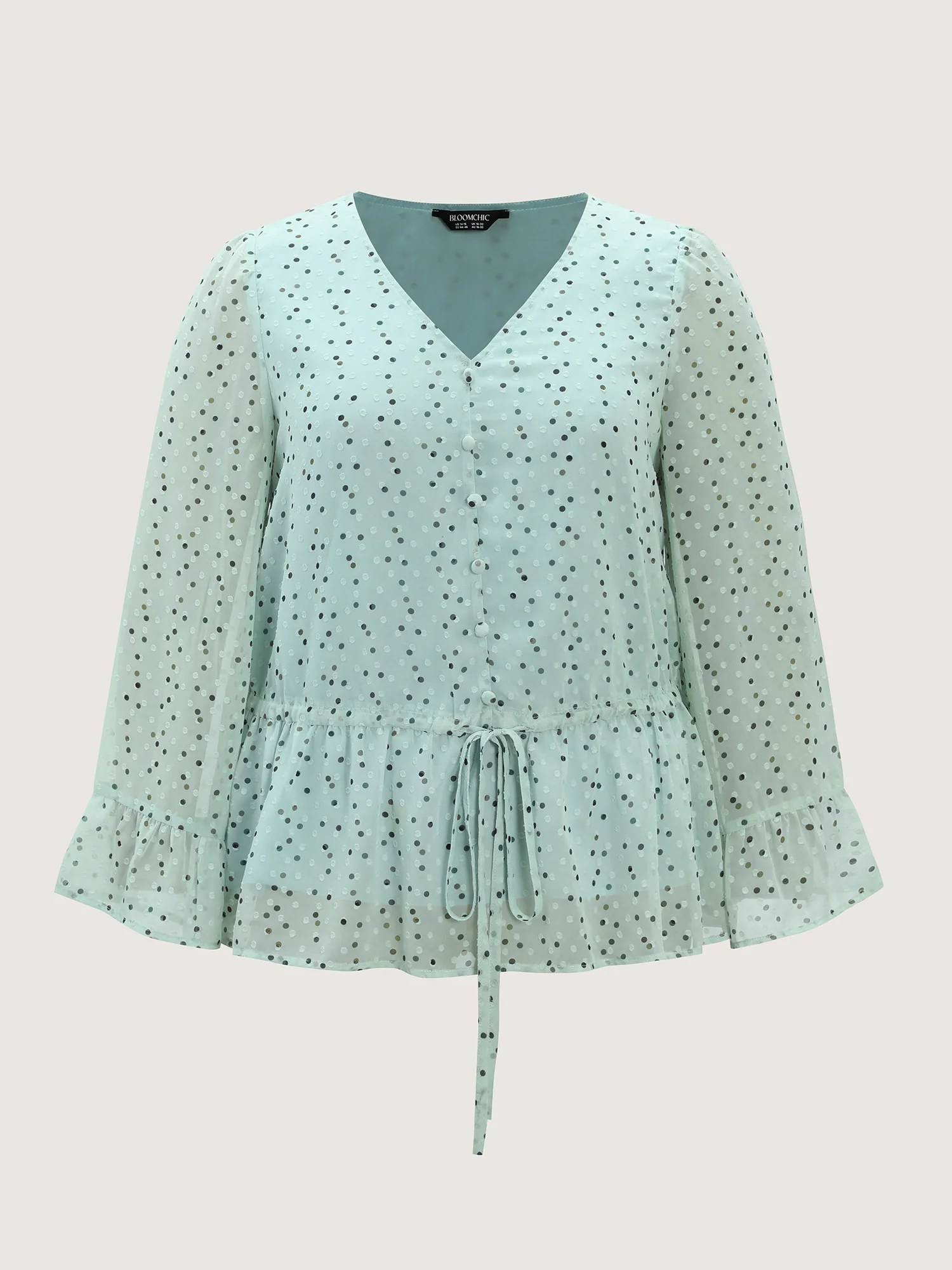 Polka Dots Waist-Tie V-Neck Blouse - Image 6