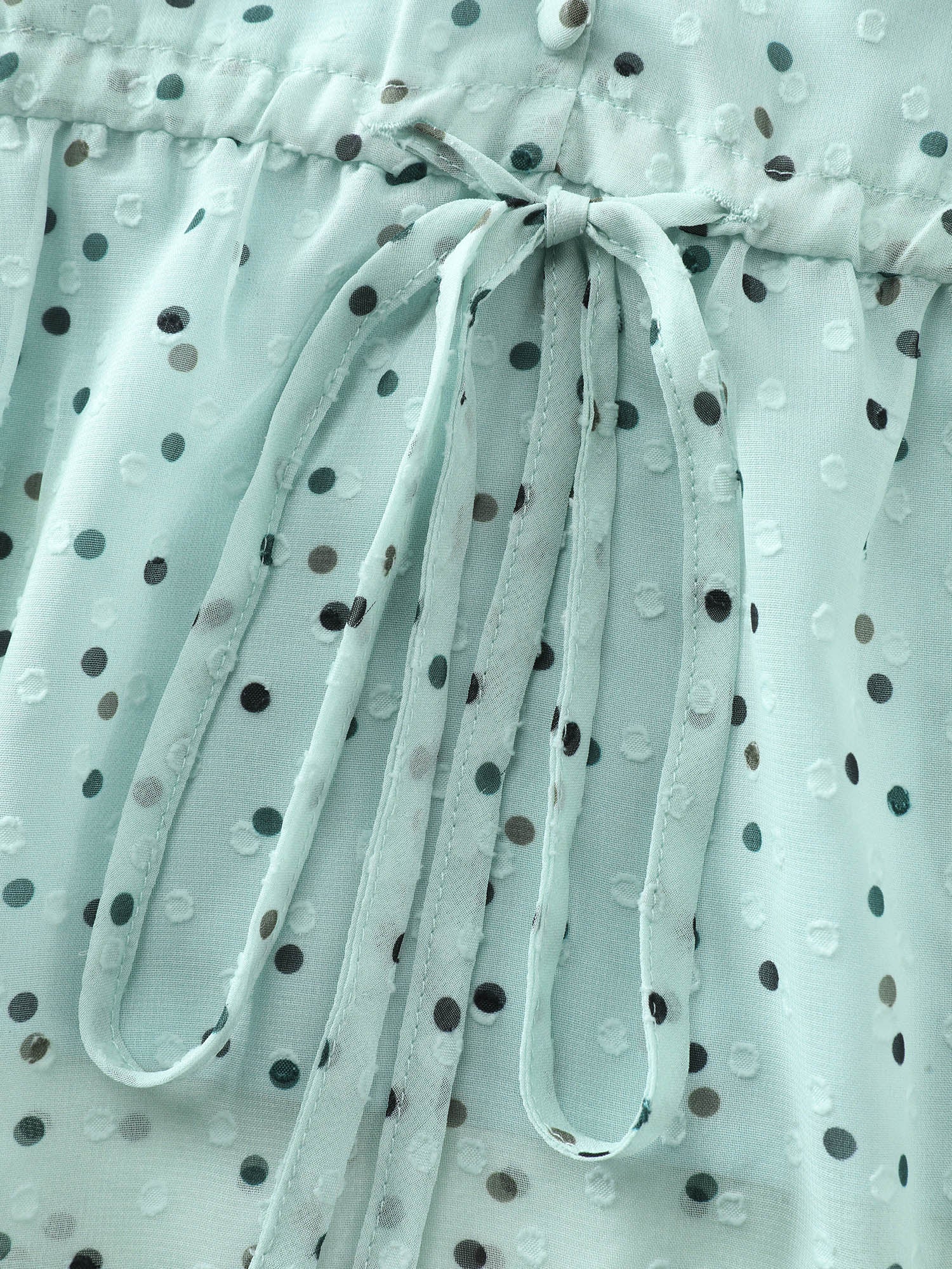 Polka Dots Waist-Tie V-Neck Blouse - Image 7