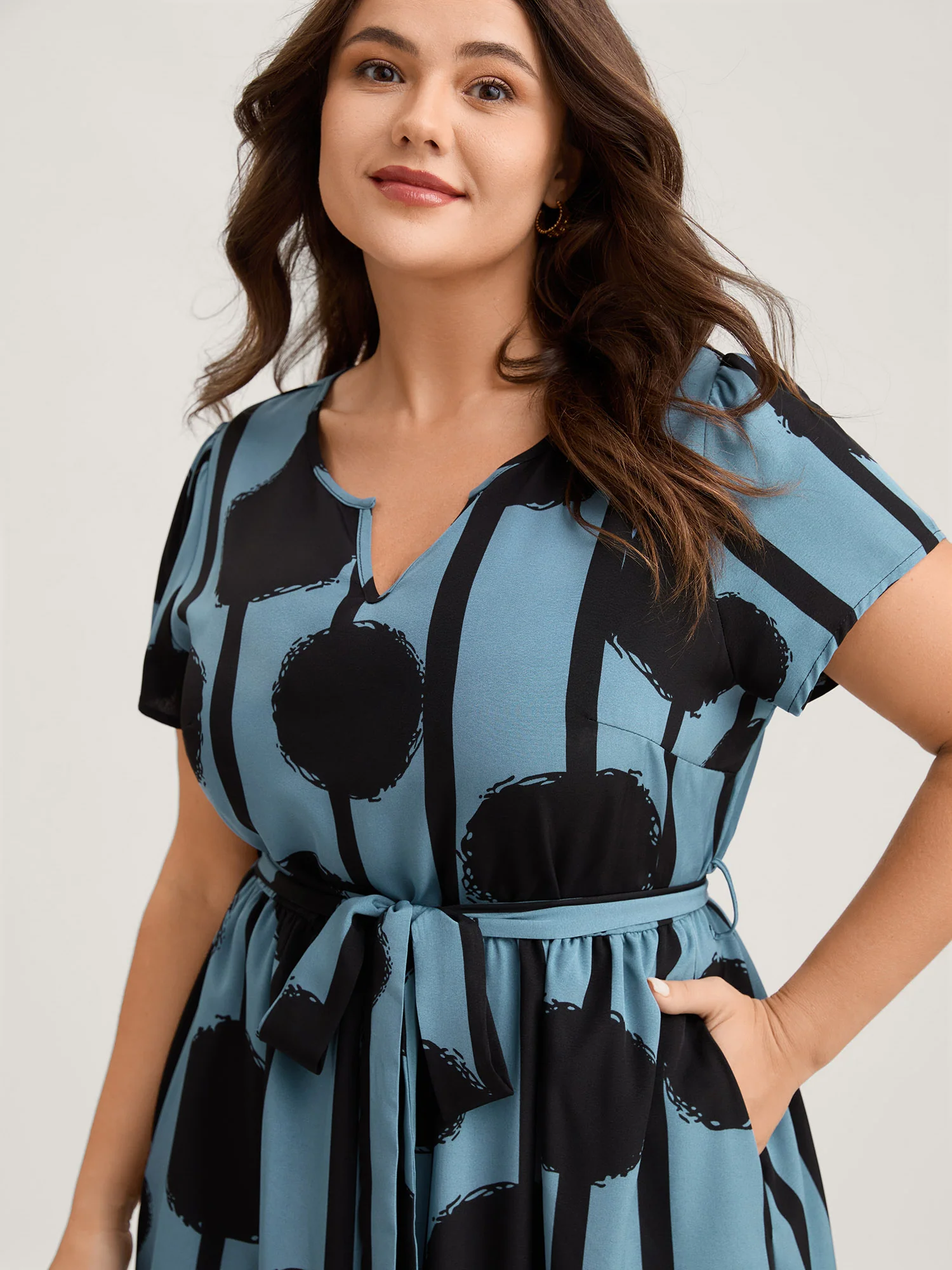 Polka Stripes Waist-Tie Midi Dress - Image 2