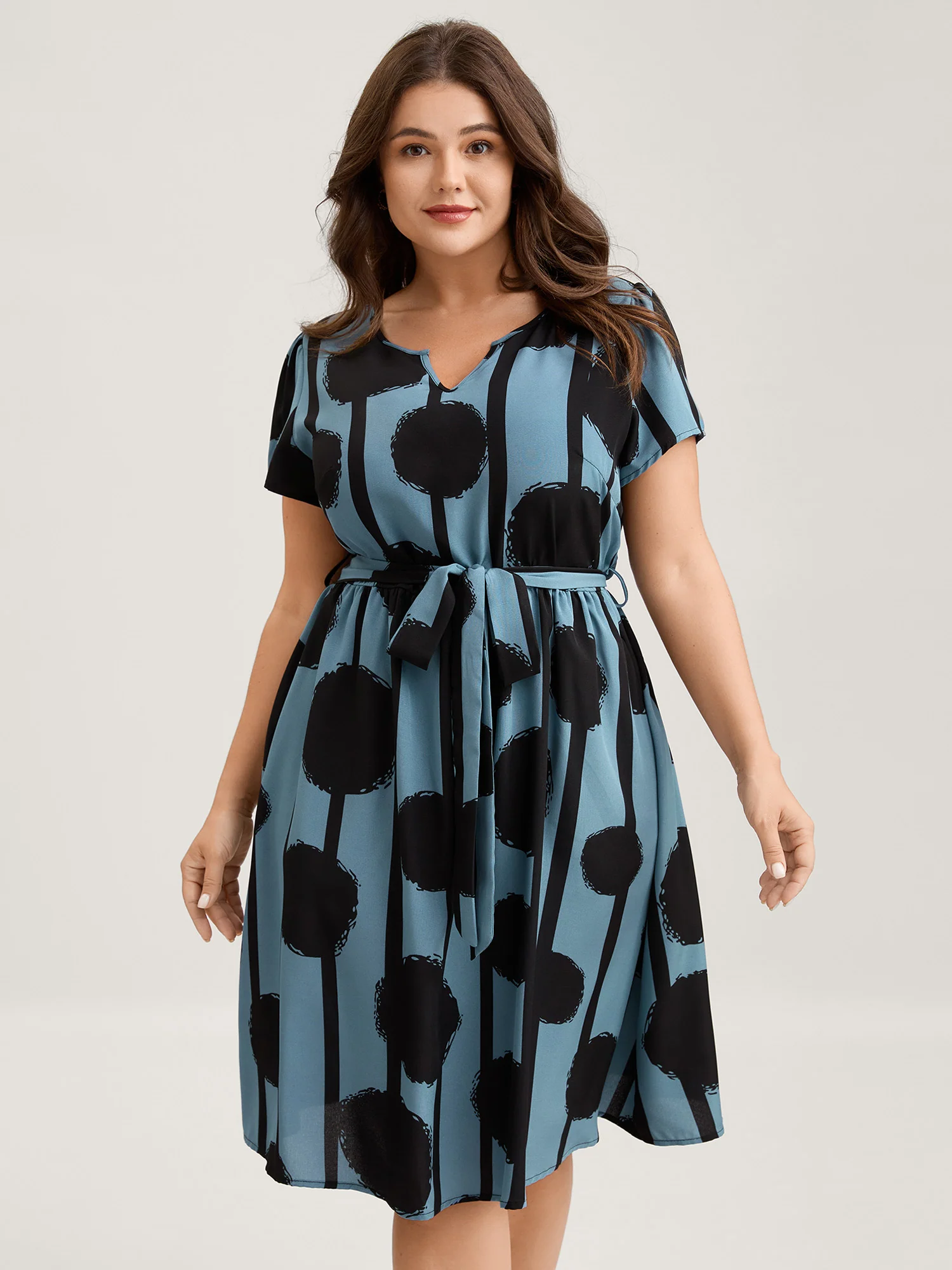 Polka Stripes Waist-Tie Midi Dress - Image 3