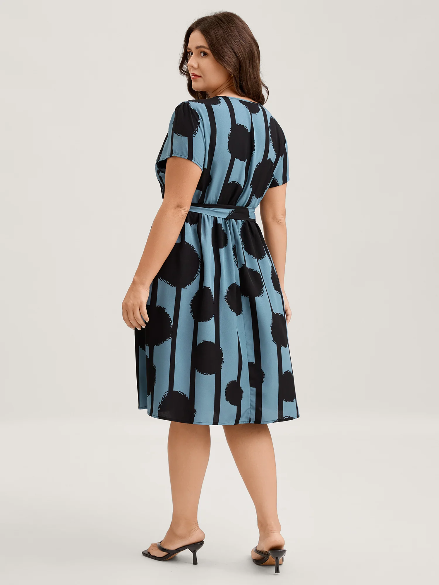 Polka Stripes Waist-Tie Midi Dress - Image 4