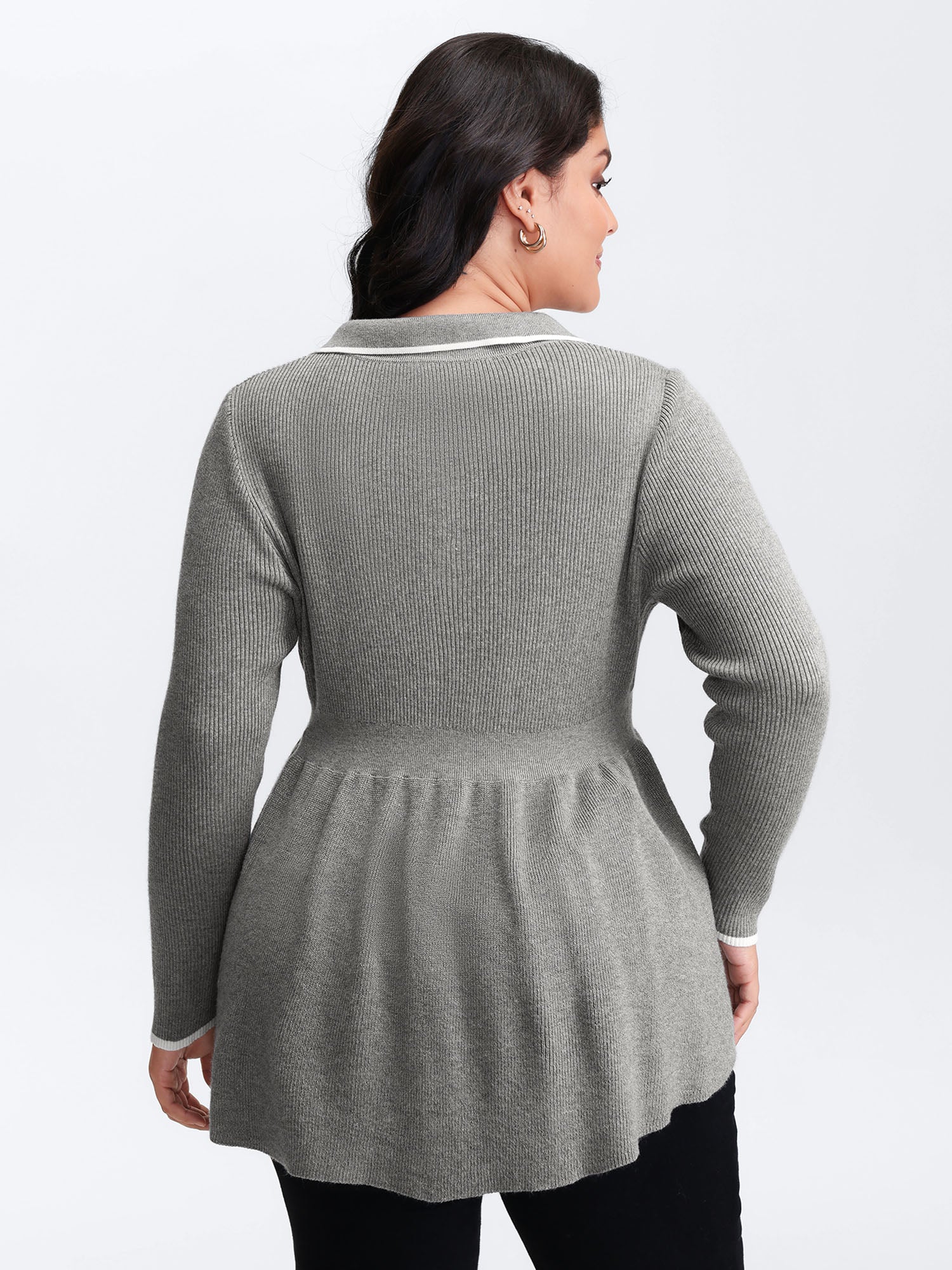 Polo Collar Cinched-Waist Flared Pullover - Image 4