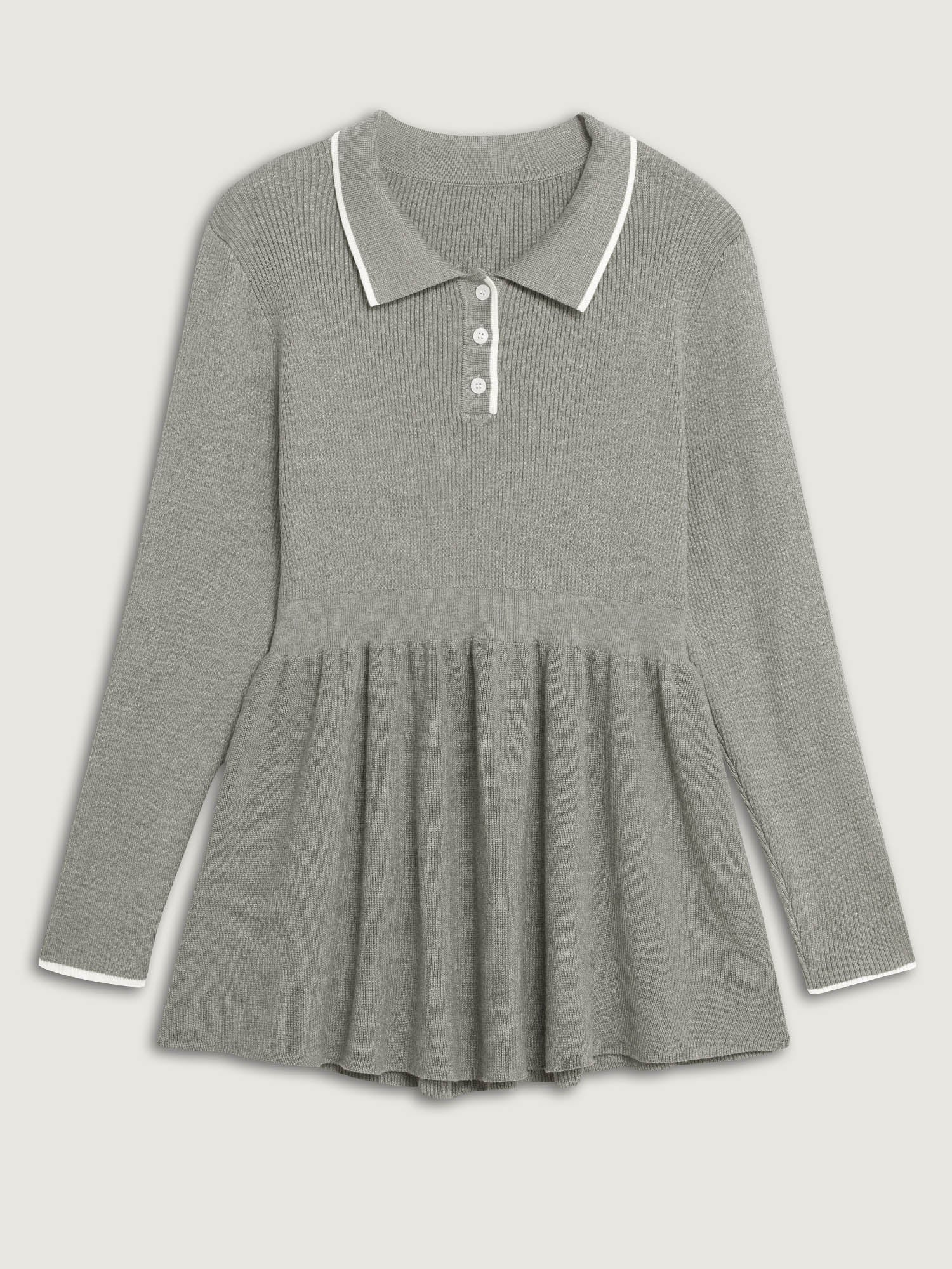 Polo Collar Cinched-Waist Flared Pullover - Image 7