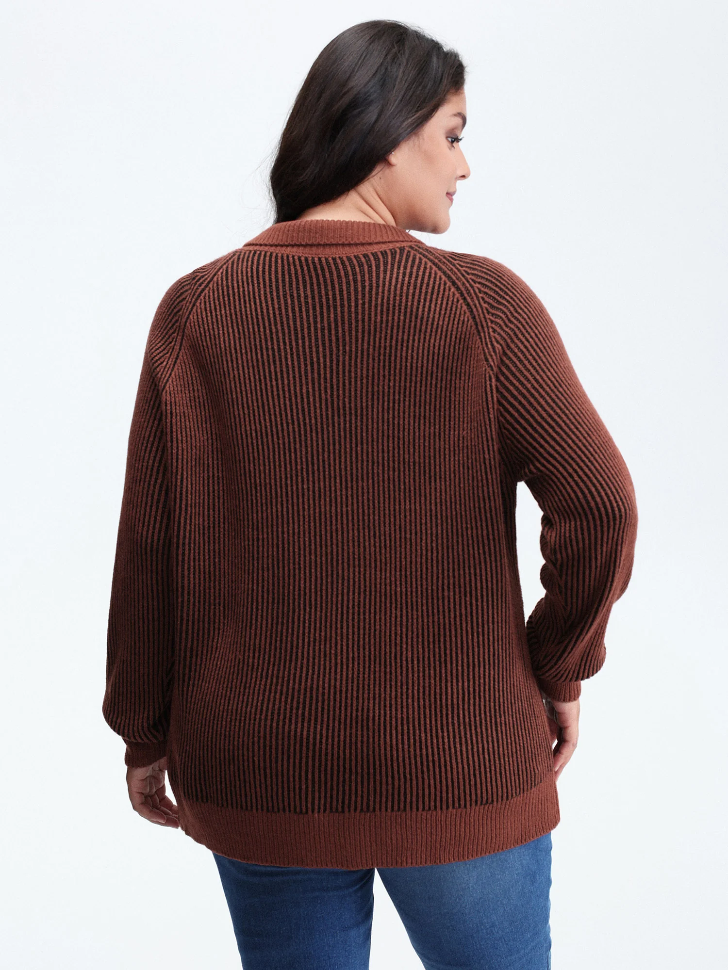 Polo Collar Color Contrast Textured Pullover - Image 4