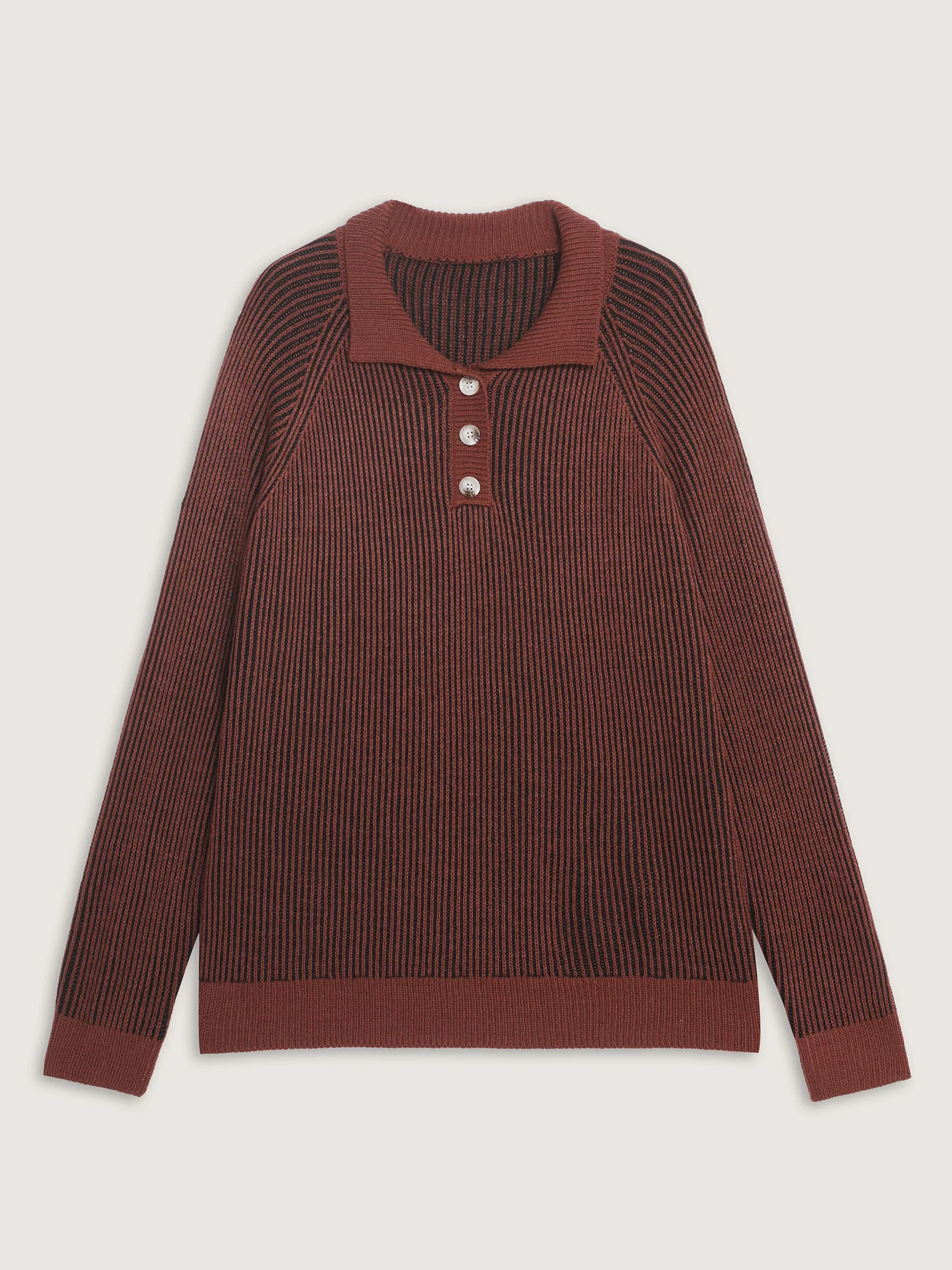 Polo Collar Color Contrast Textured Pullover - Image 7