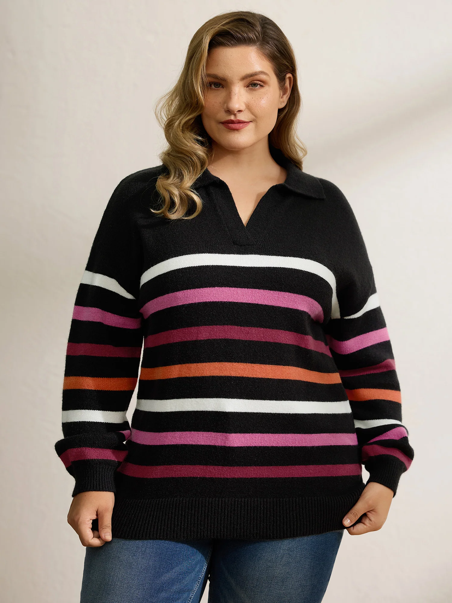 Supersoft Polo Collar Colorful Stripes Pullover
