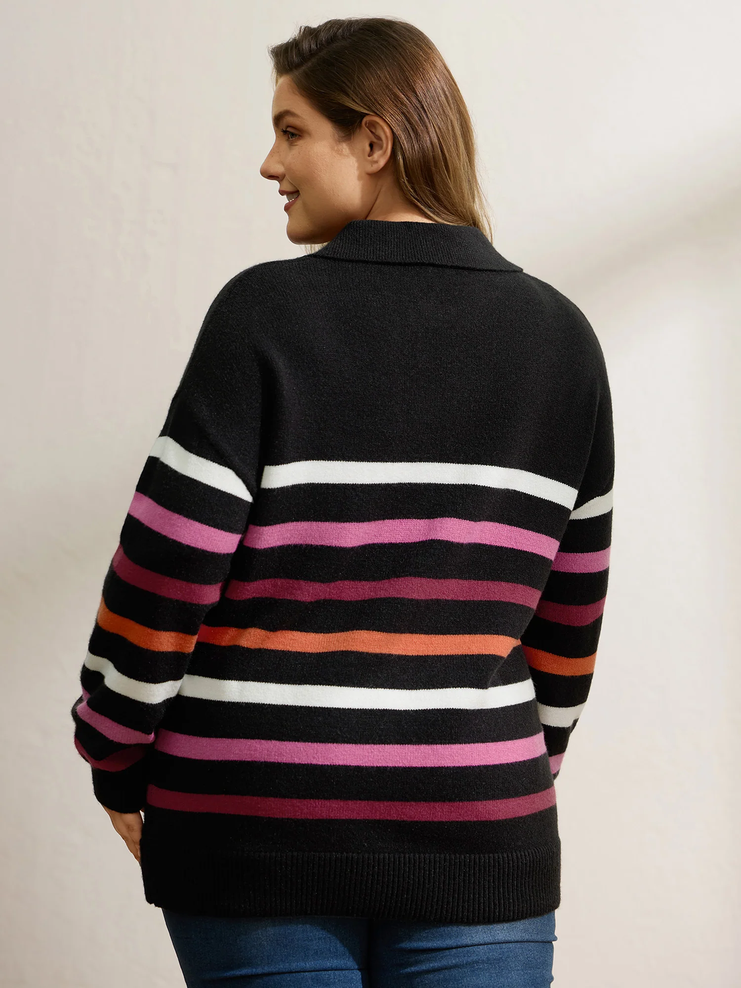Supersoft Polo Collar Colorful Stripes Pullover - Image 4
