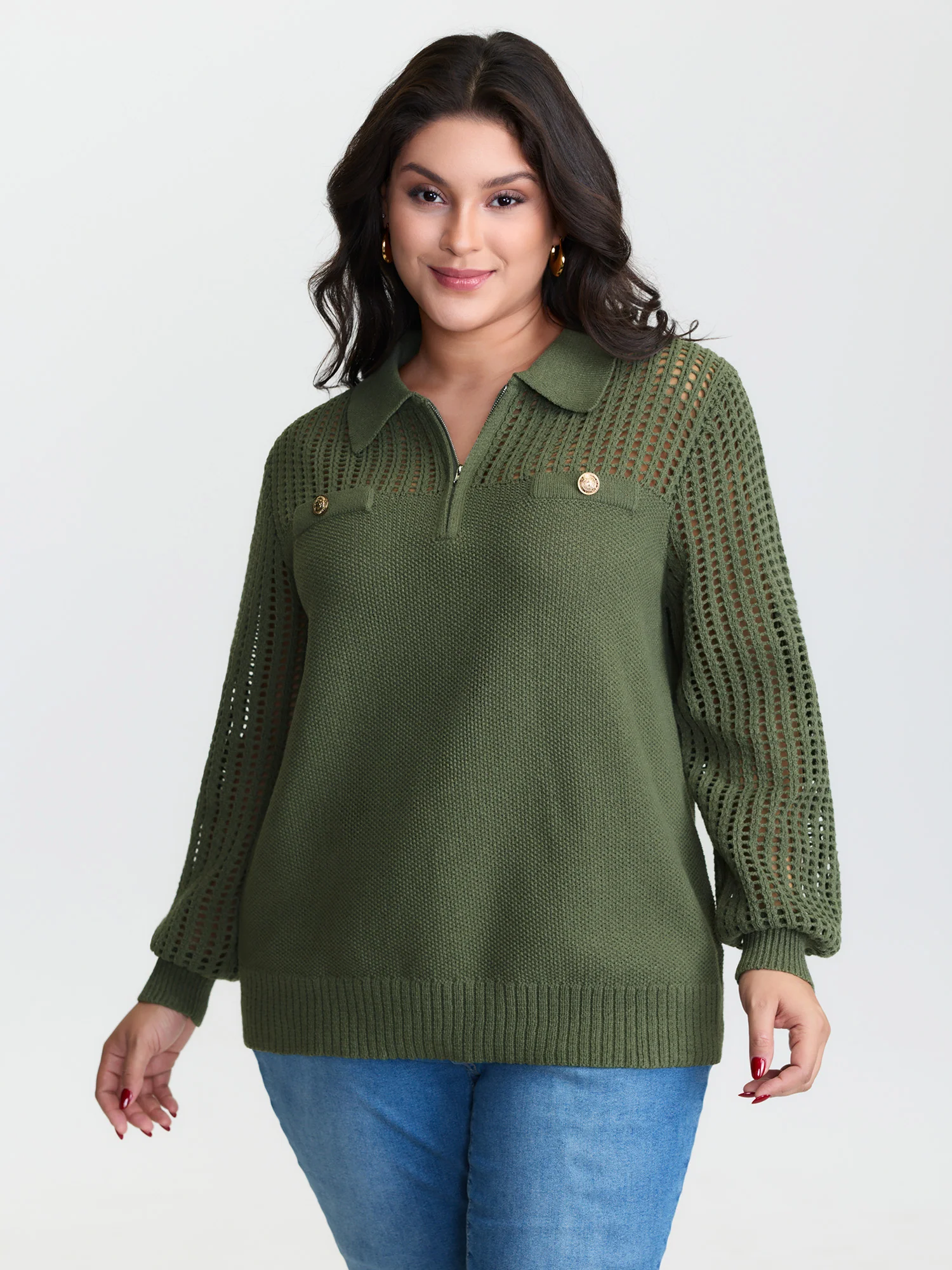 Polo Collar Cut-Out Pullover