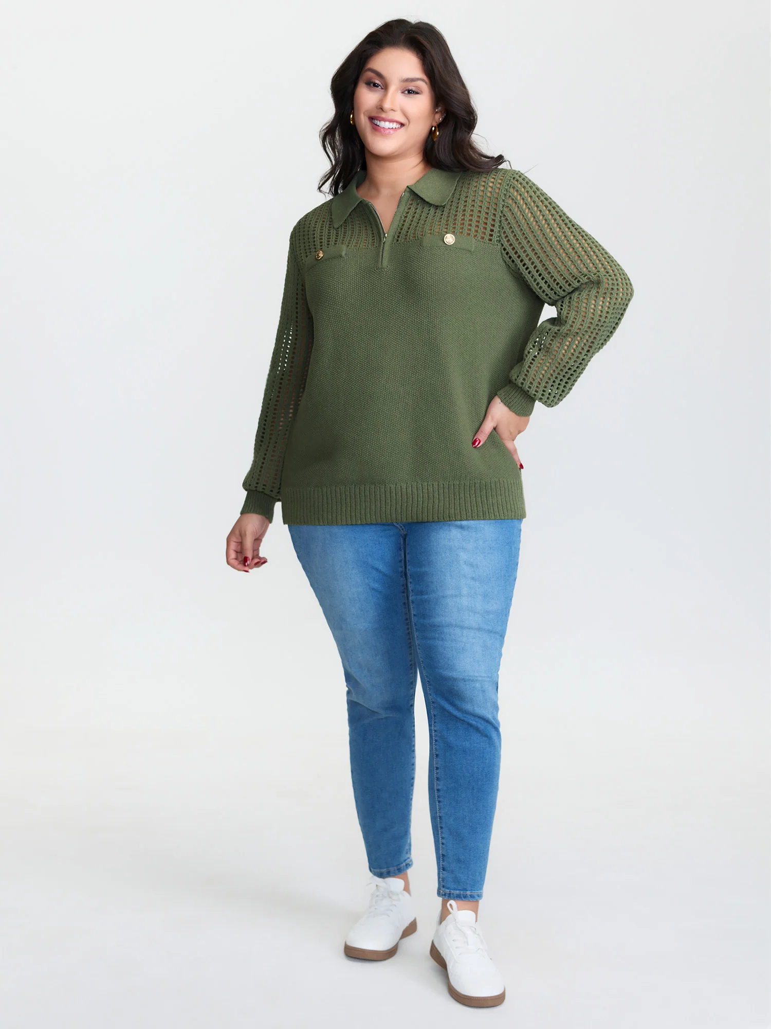 Polo Collar Cut-Out Pullover - Image 2