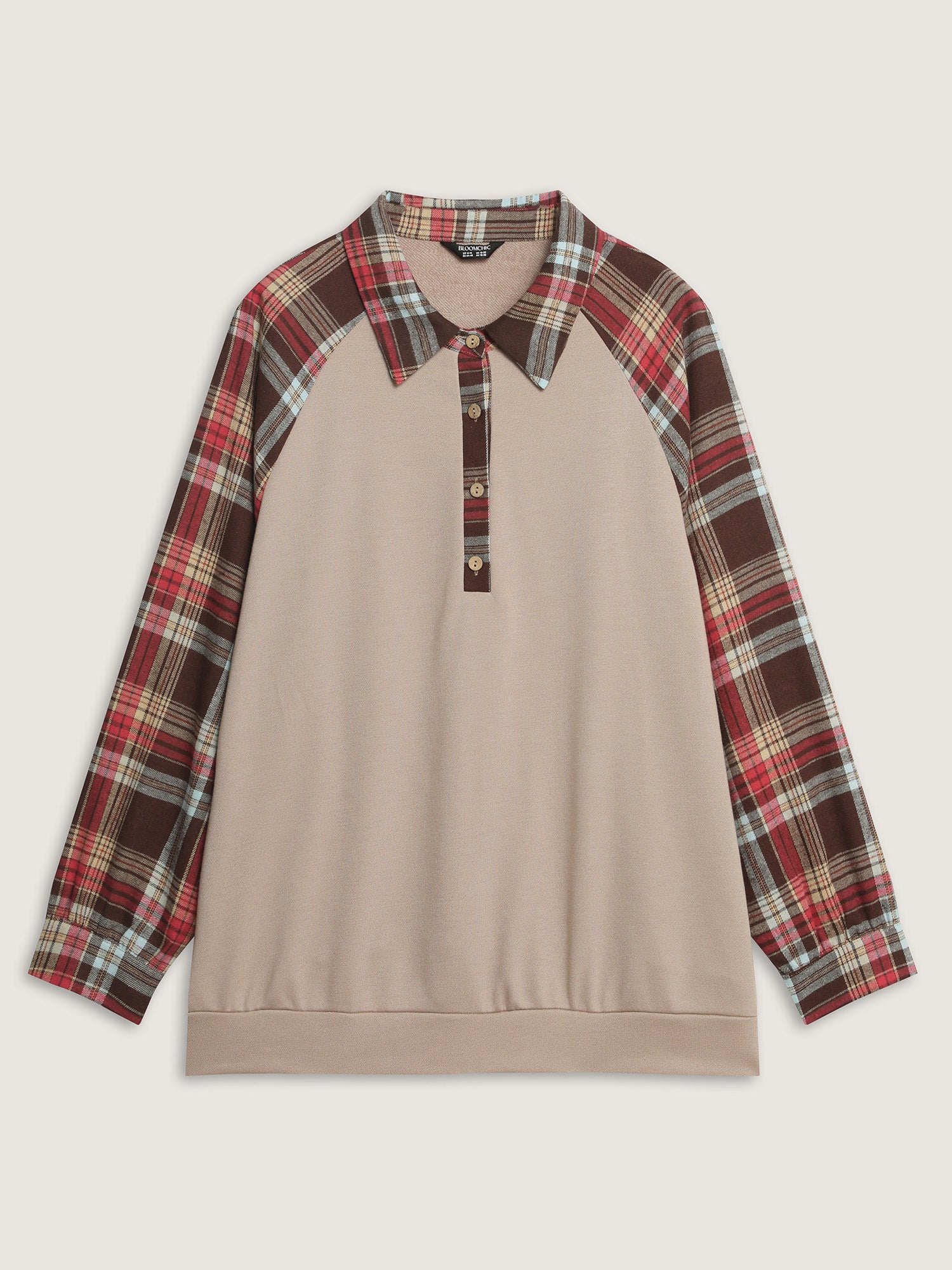 Polo Collar Plaid Contrast Half-Placket Sweatshirt - Image 7
