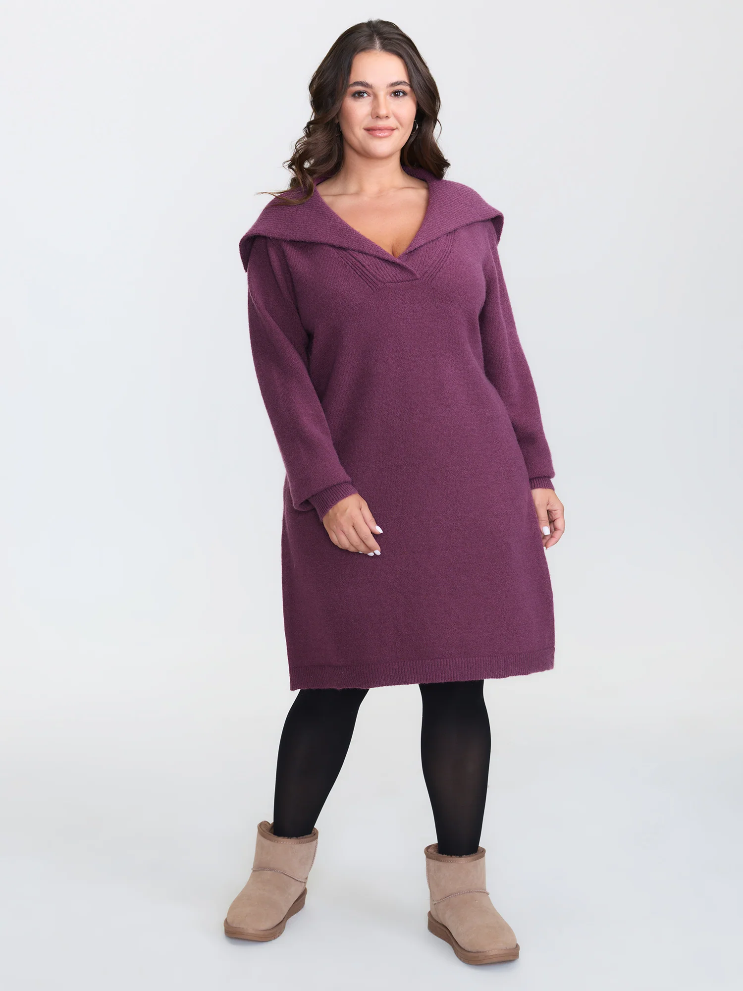 Polo Collar Ribbed Plain Sweater Dress - Image 3