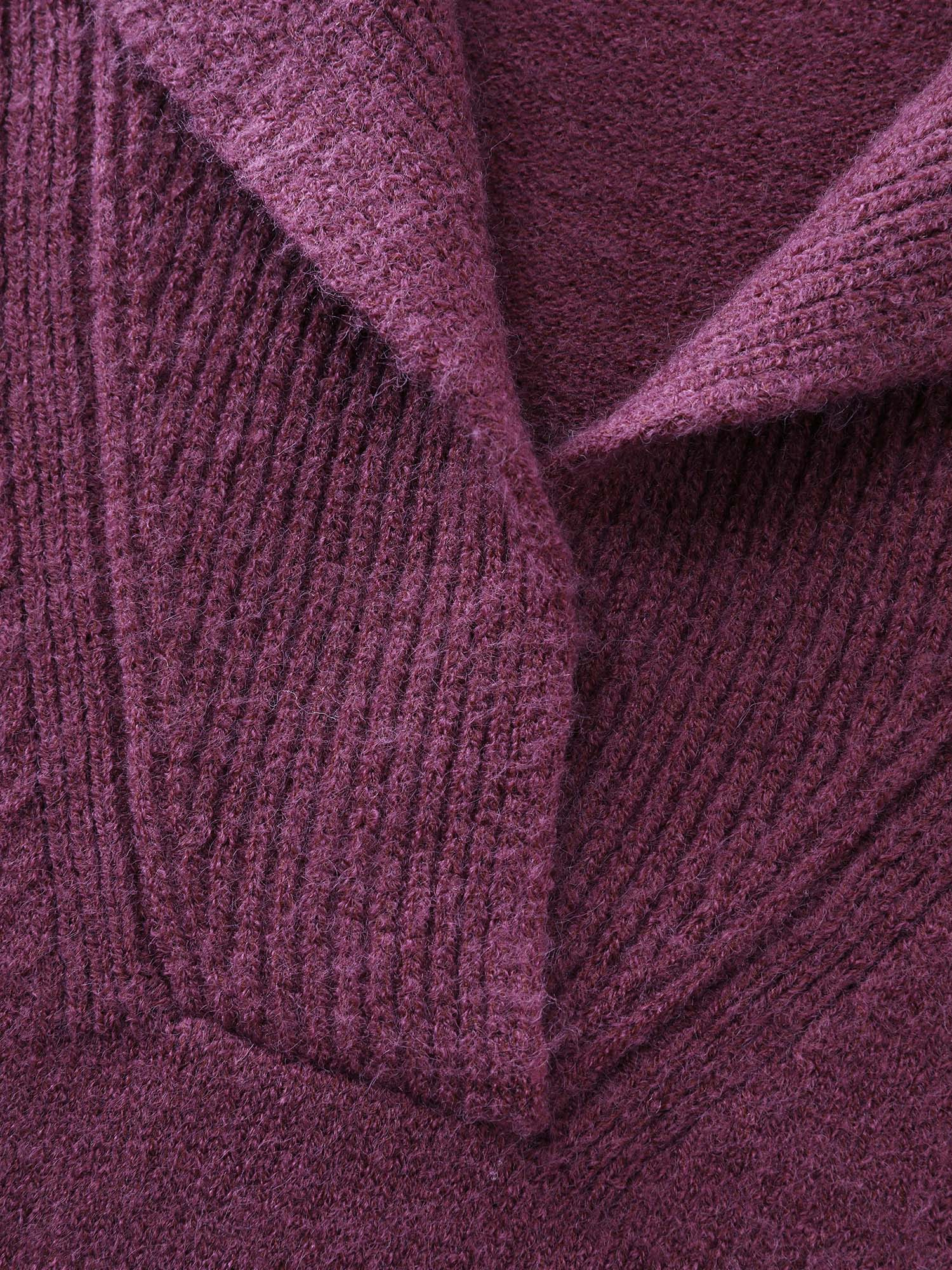 Polo Collar Ribbed Plain Sweater Dress - Image 5