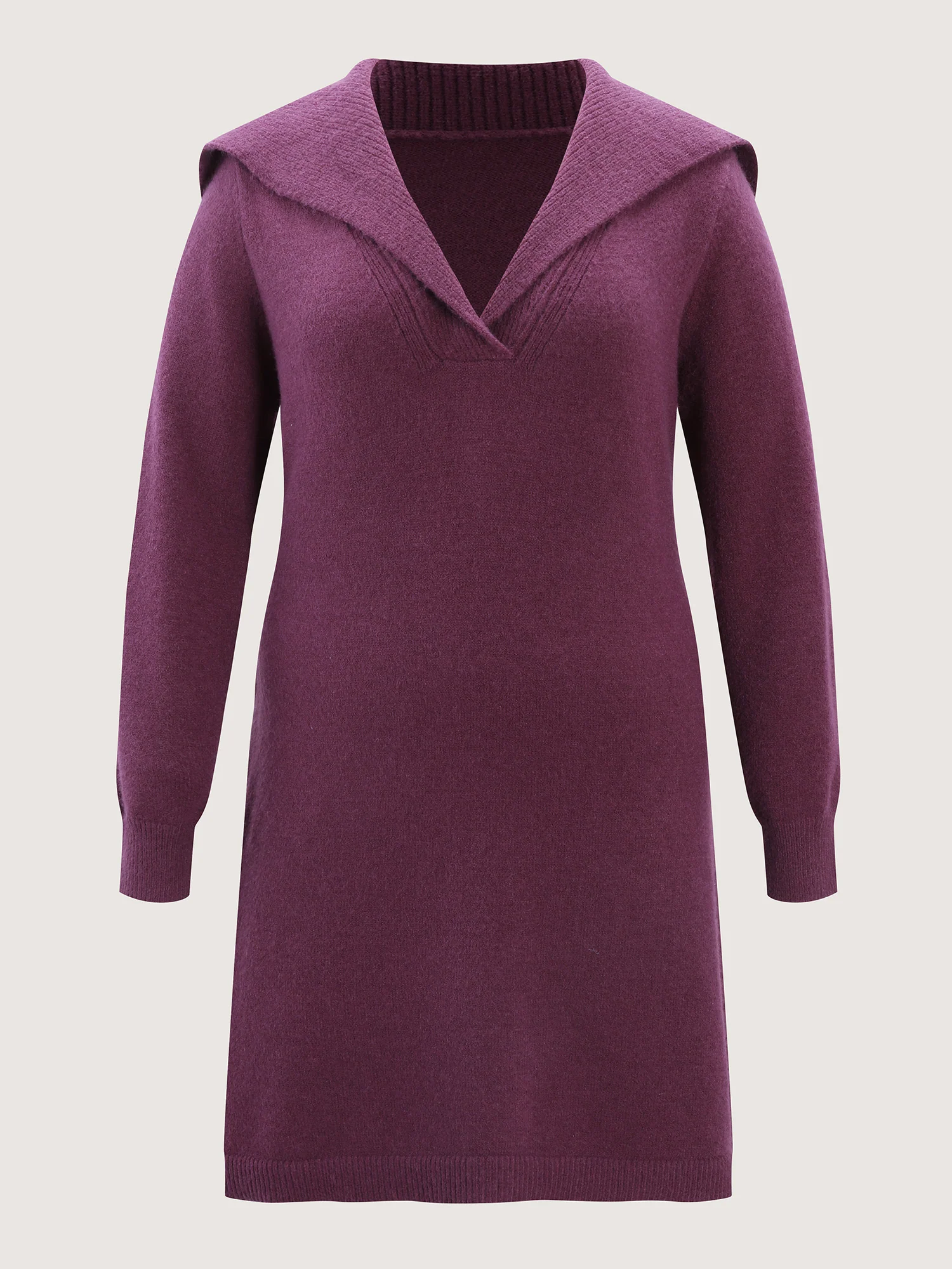 Polo Collar Ribbed Plain Sweater Dress - Image 7
