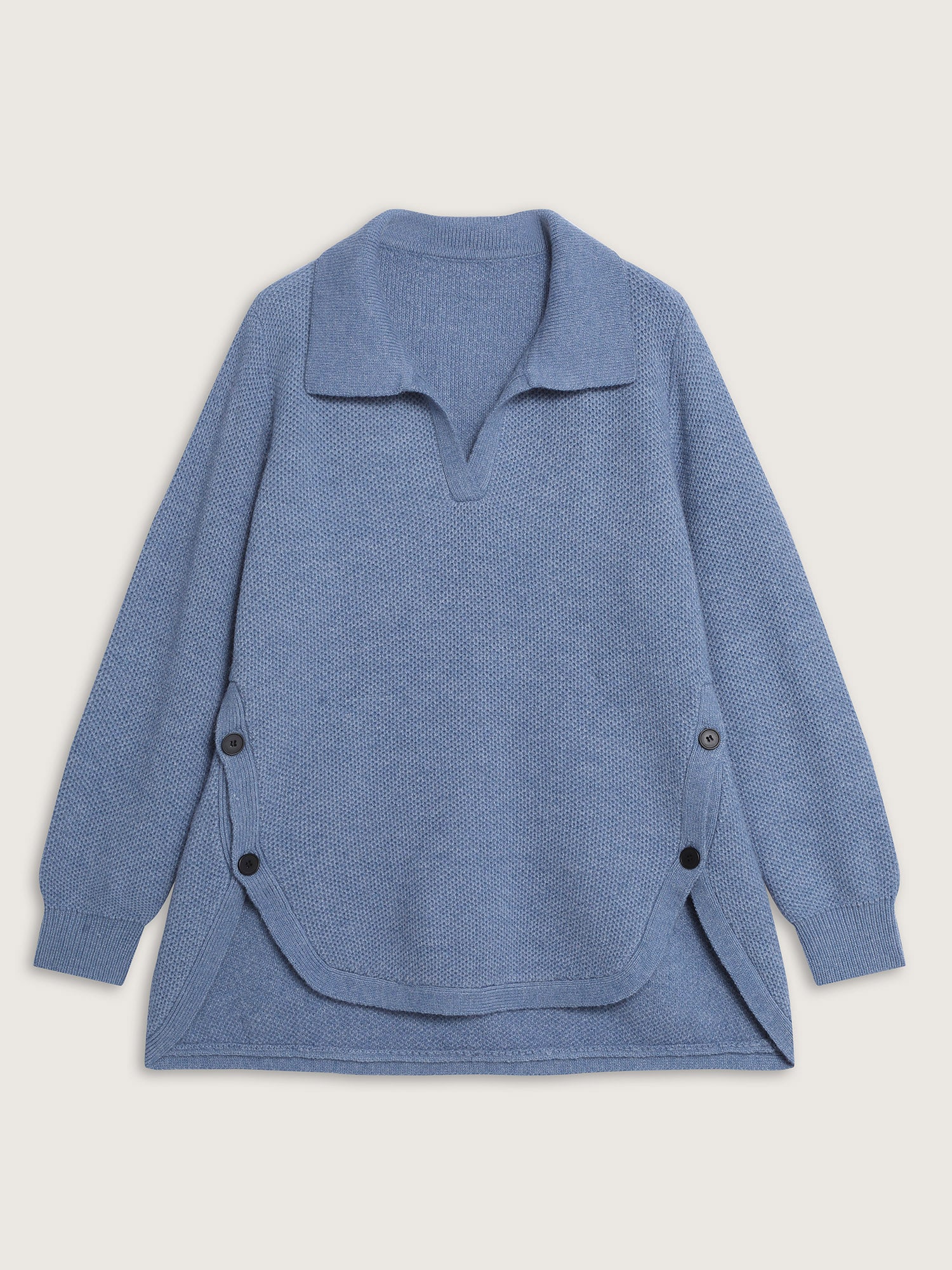 Polo Collar Side Buttons Curvy Pullover - Image 7