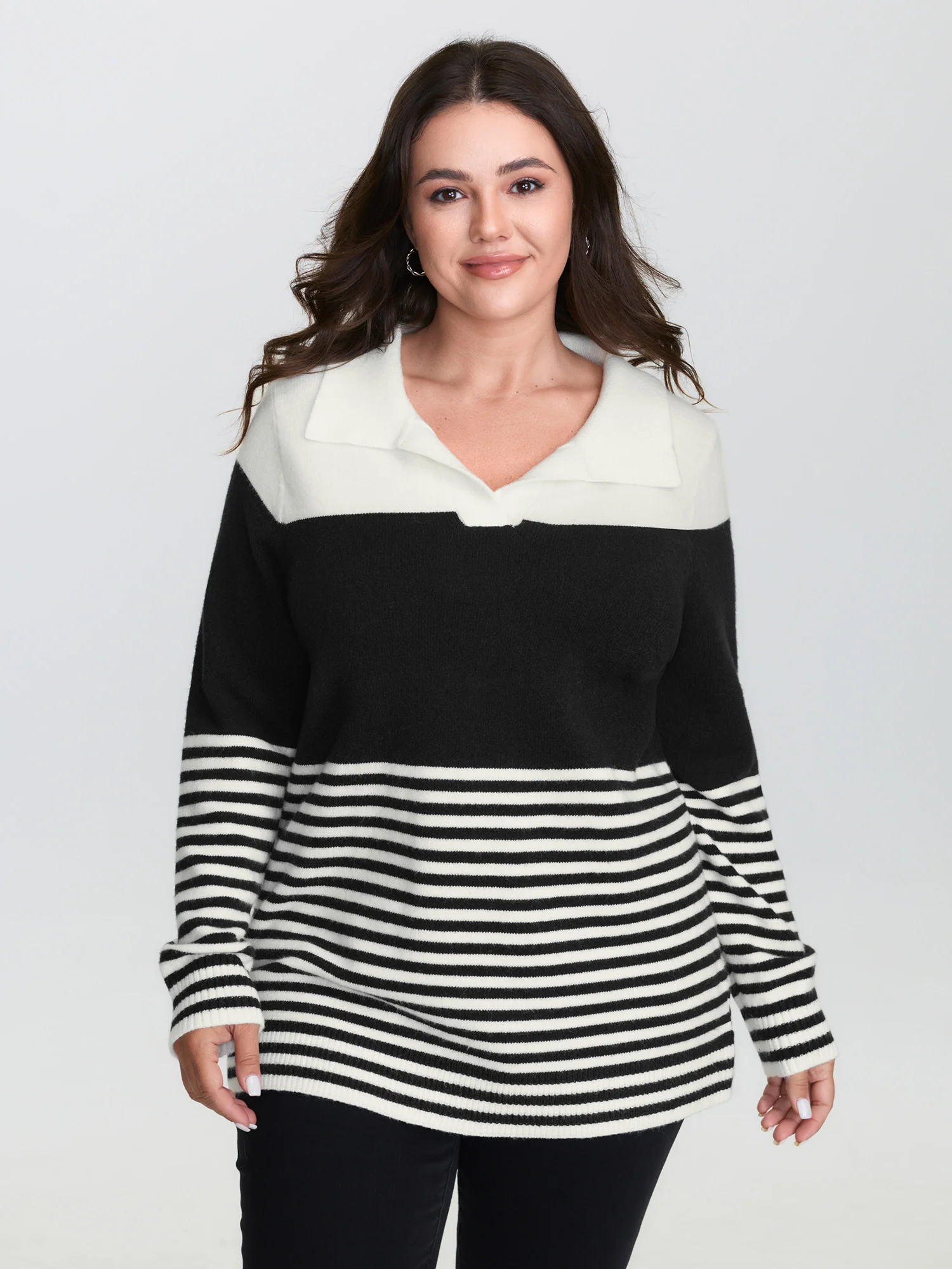 Supersoft Polo Collar Striped Colorblock Pullover
