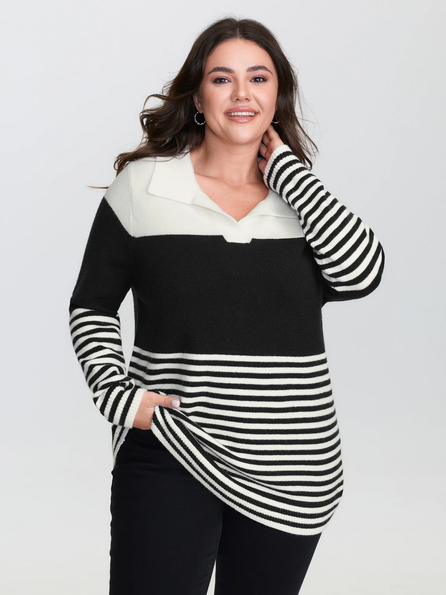 Supersoft Polo Collar Striped Colorblock Pullover - Image 2