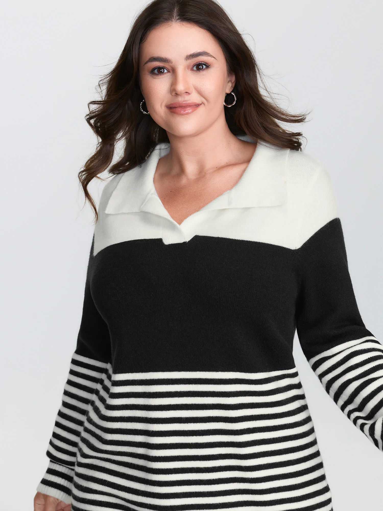 Supersoft Polo Collar Striped Colorblock Pullover - Image 3