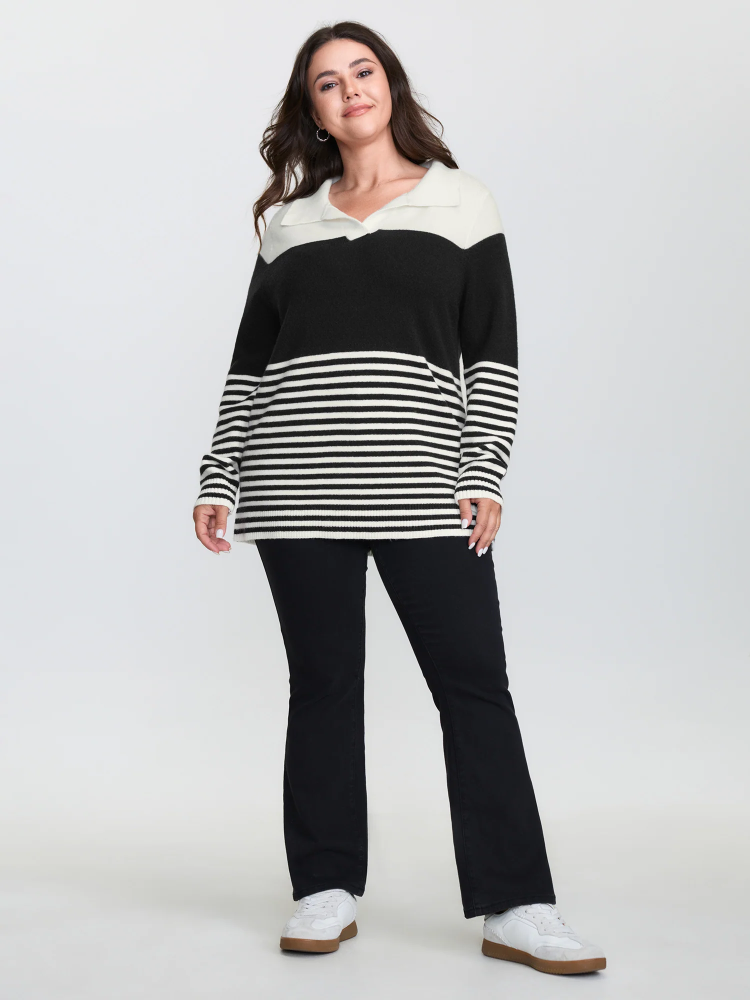 Supersoft Polo Collar Striped Colorblock Pullover - Image 4