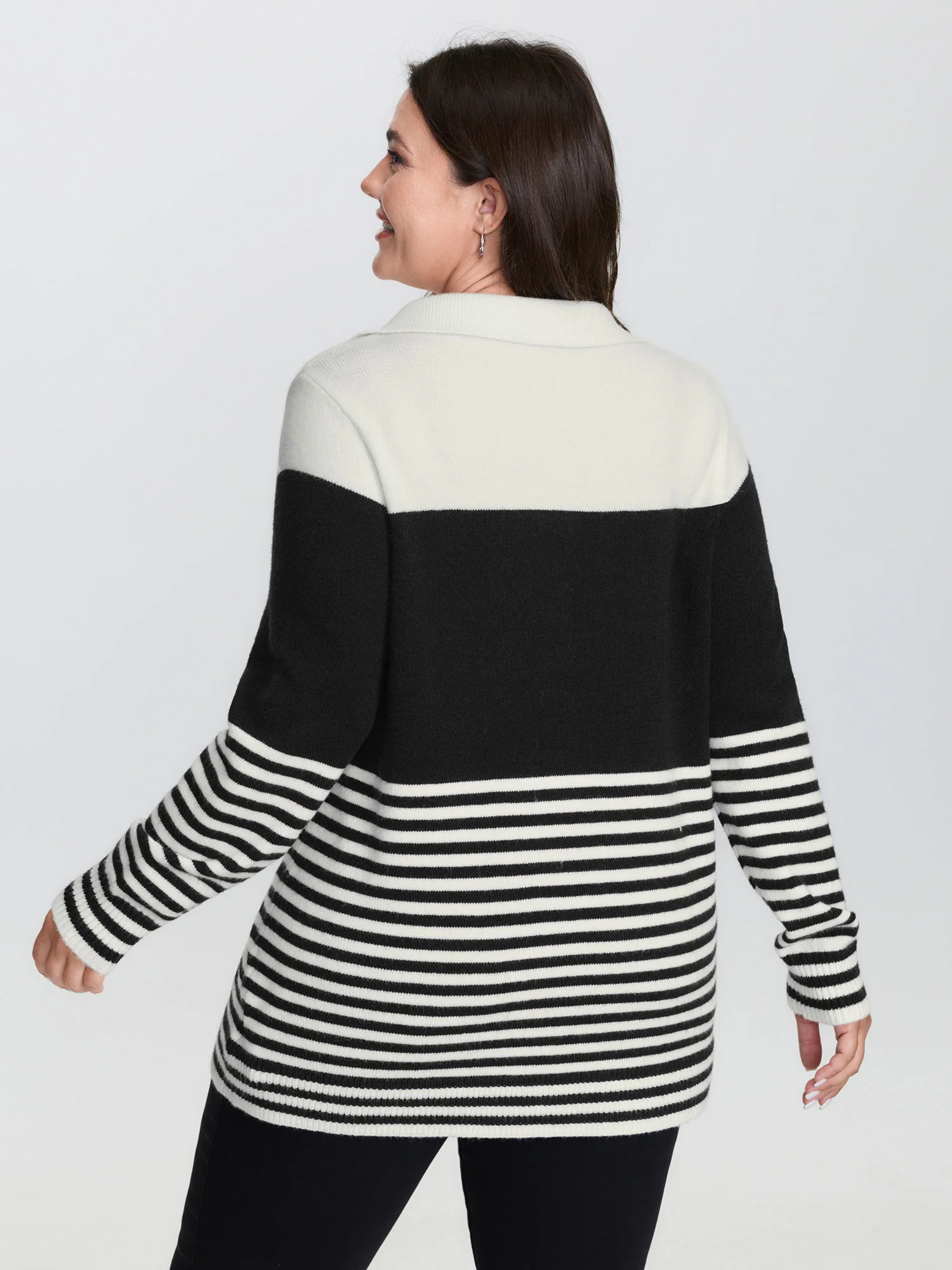 Supersoft Polo Collar Striped Colorblock Pullover - Image 5