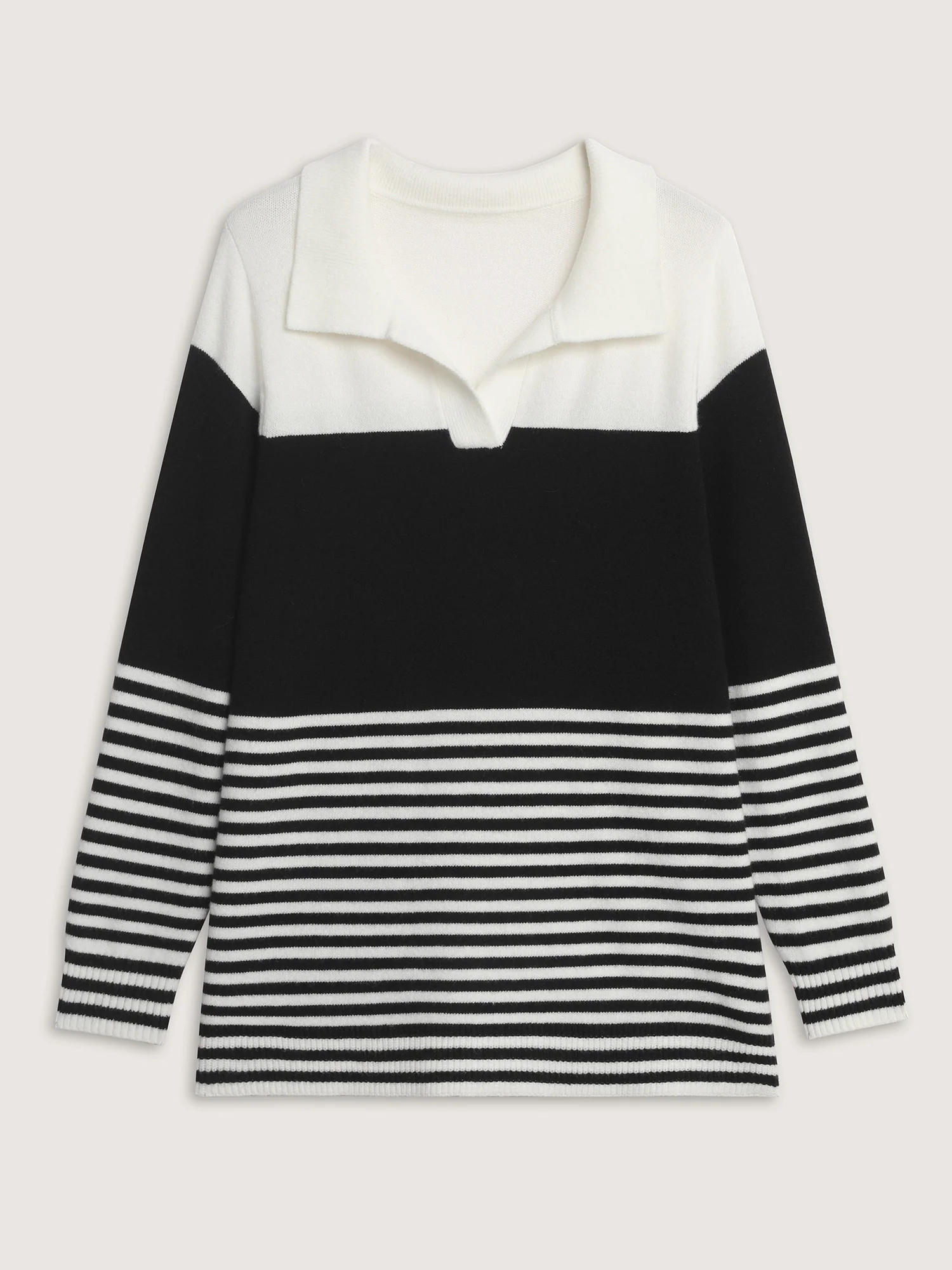 Supersoft Polo Collar Striped Colorblock Pullover - Image 8