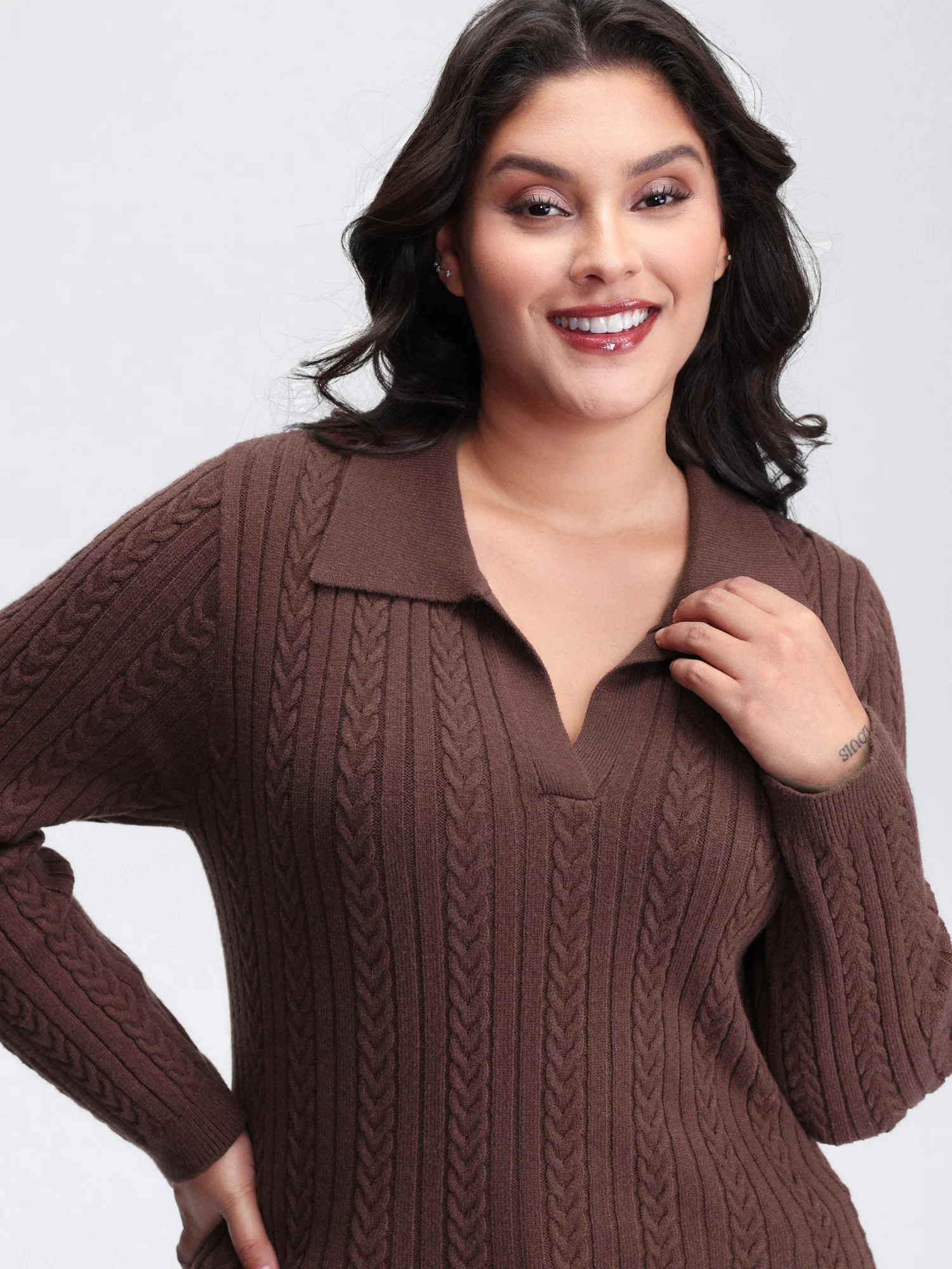 Polo Collar Textured Fitted Pullover - Image 2
