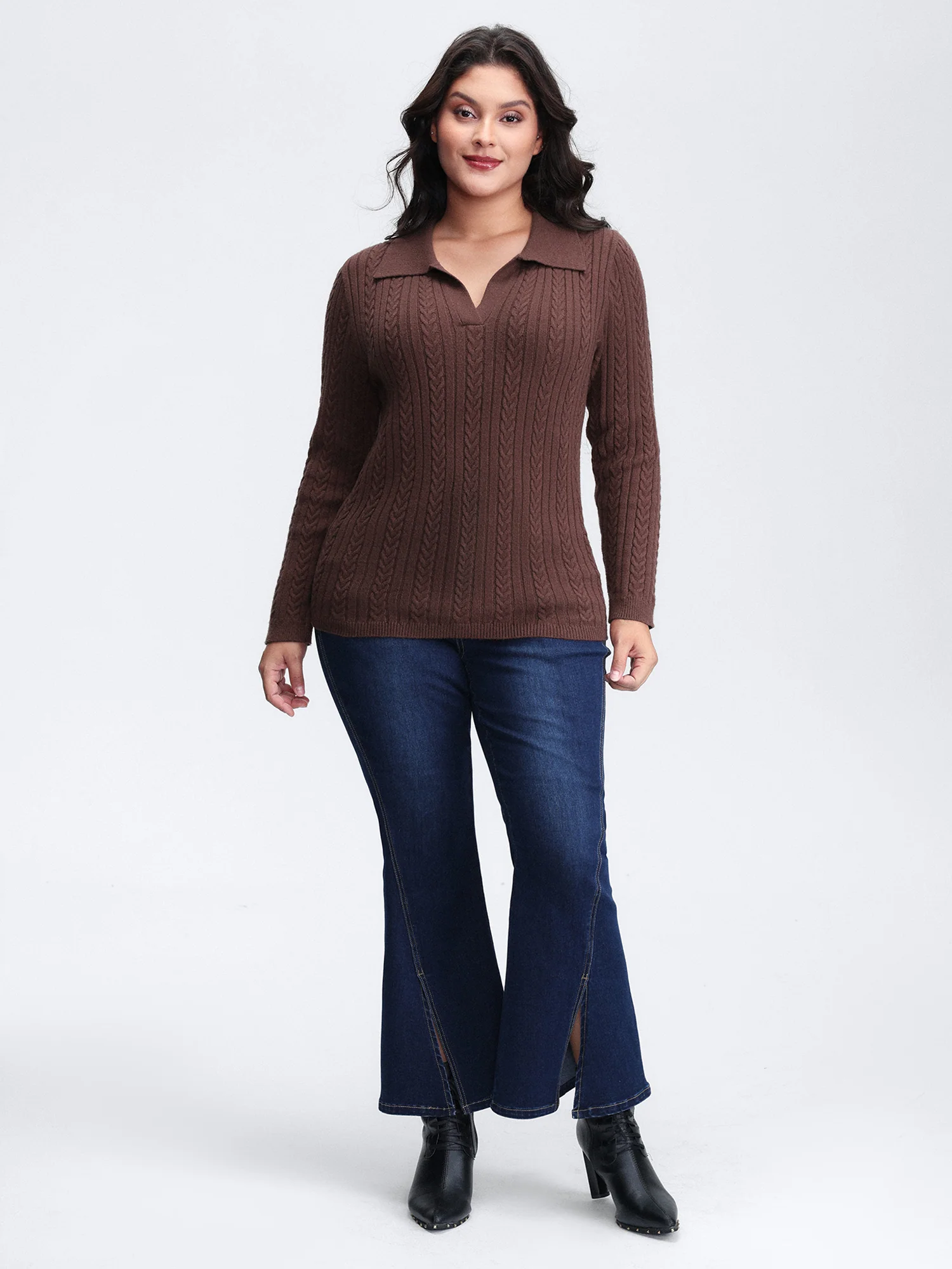 Polo Collar Textured Fitted Pullover - Image 3