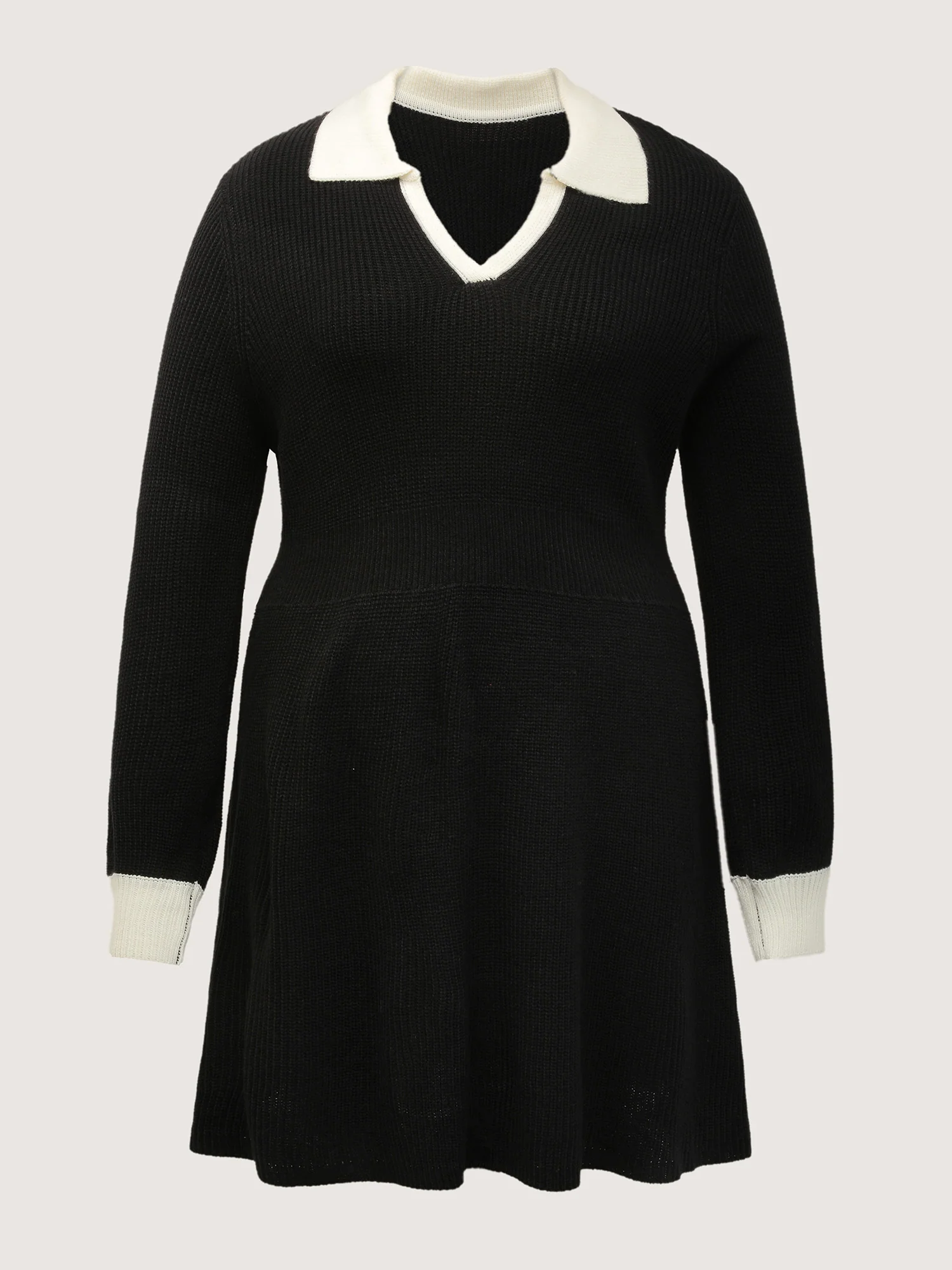 Polo Collar Textured Waist Defining Knit Dress - Image 5