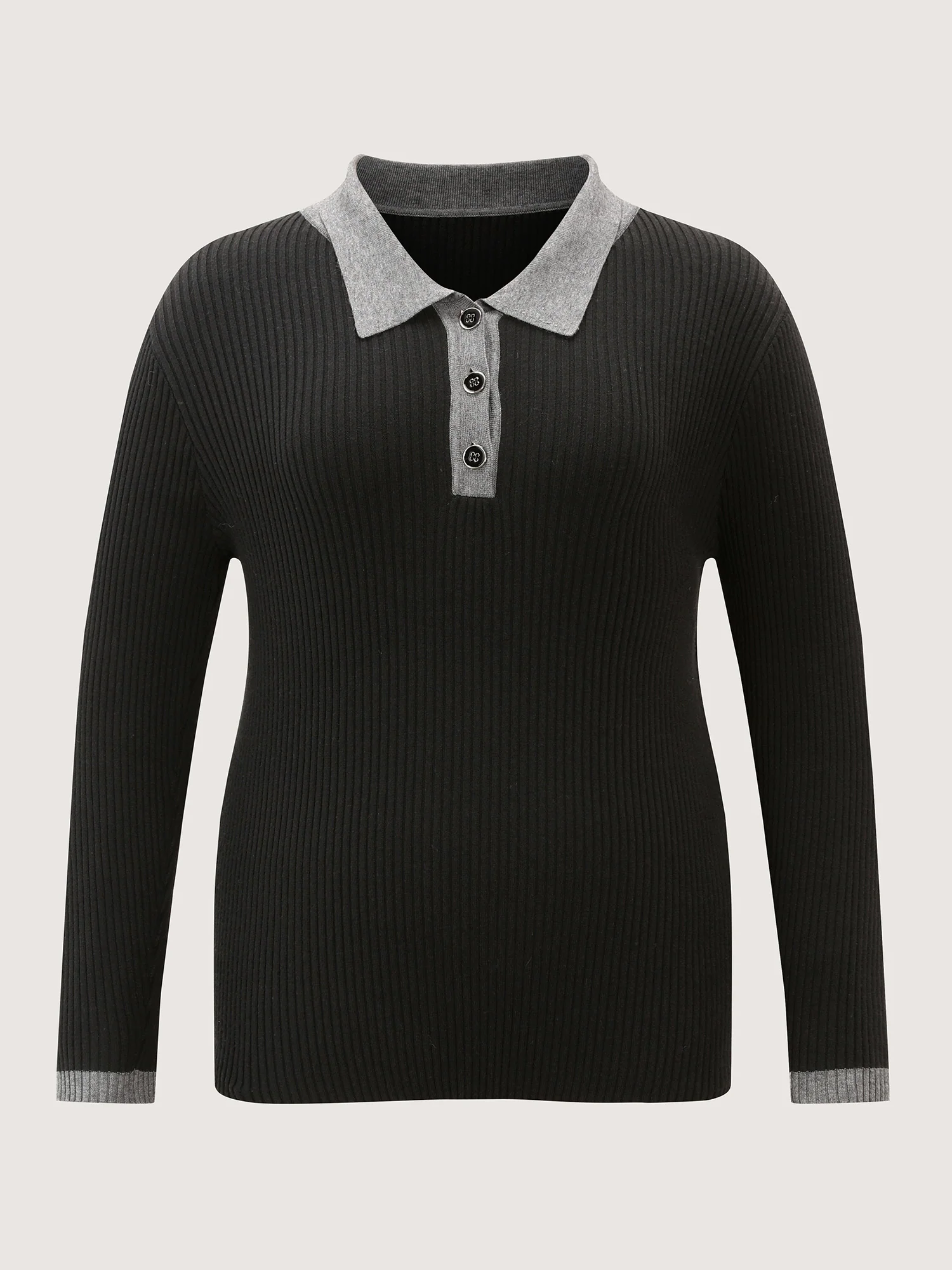 Polo Neck Contrast Metal Buttons Pullover - Image 7