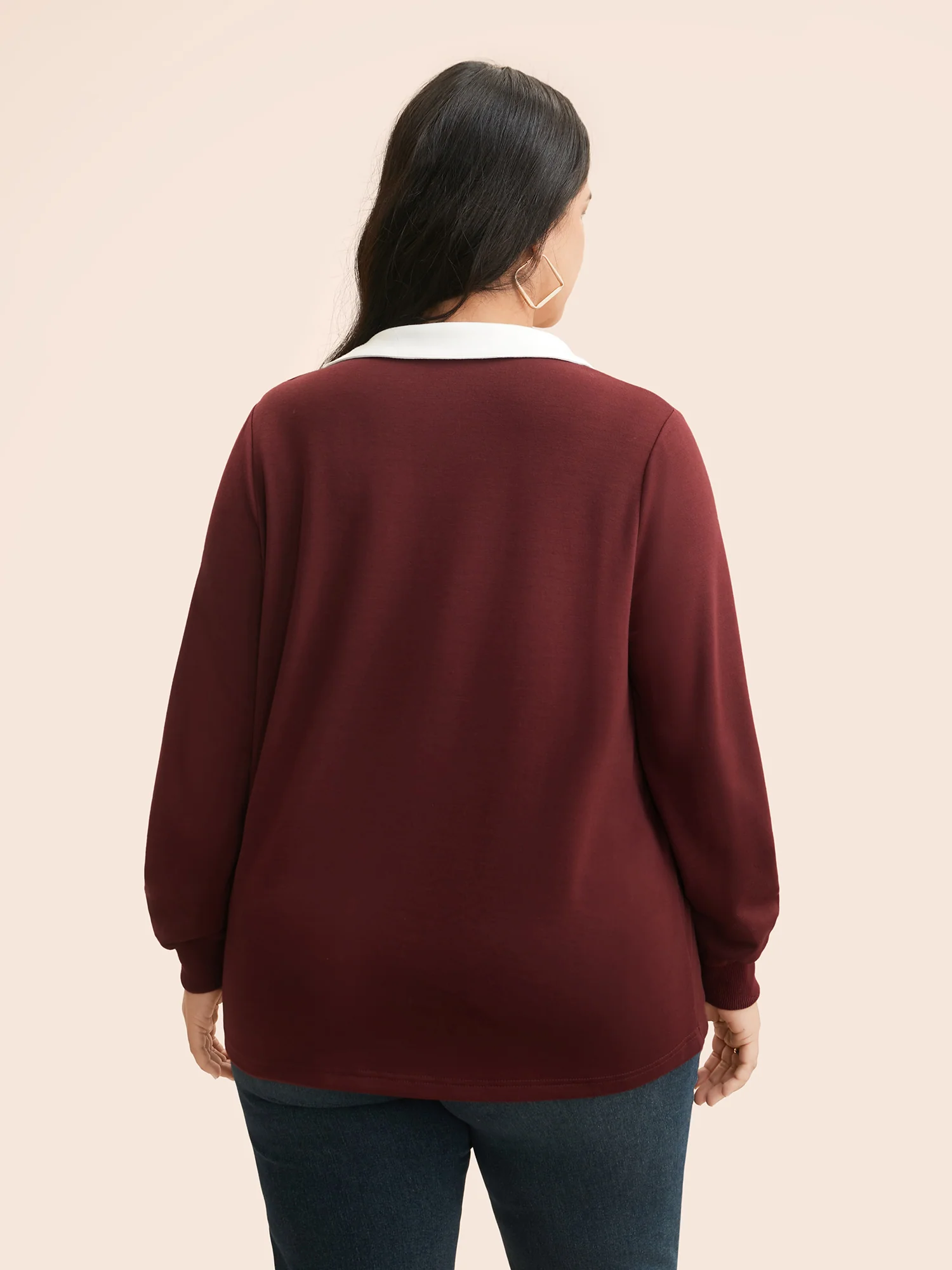 Polo Neck Contrast Patchwork Sweatshirt - Image 3