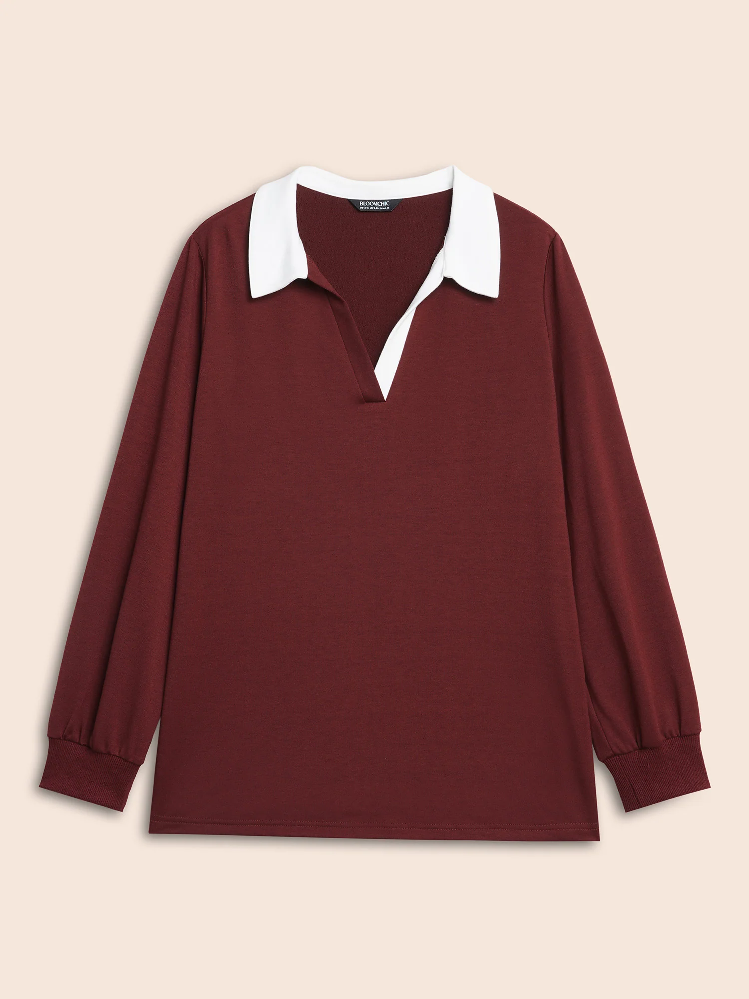 Polo Neck Contrast Patchwork Sweatshirt - Image 8