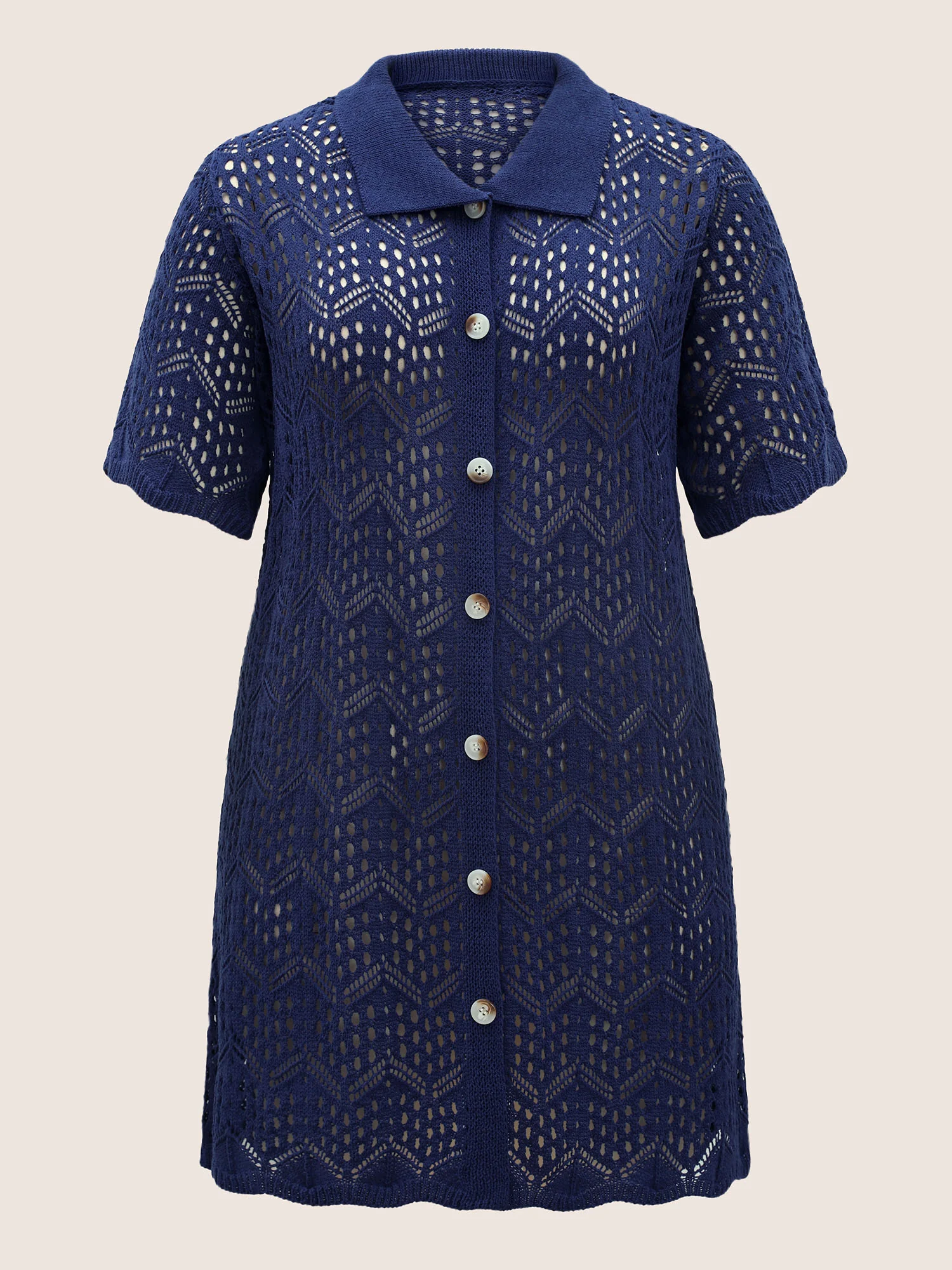 Polo Neck Geometric Cut Out Swim Cover Up - Image 7