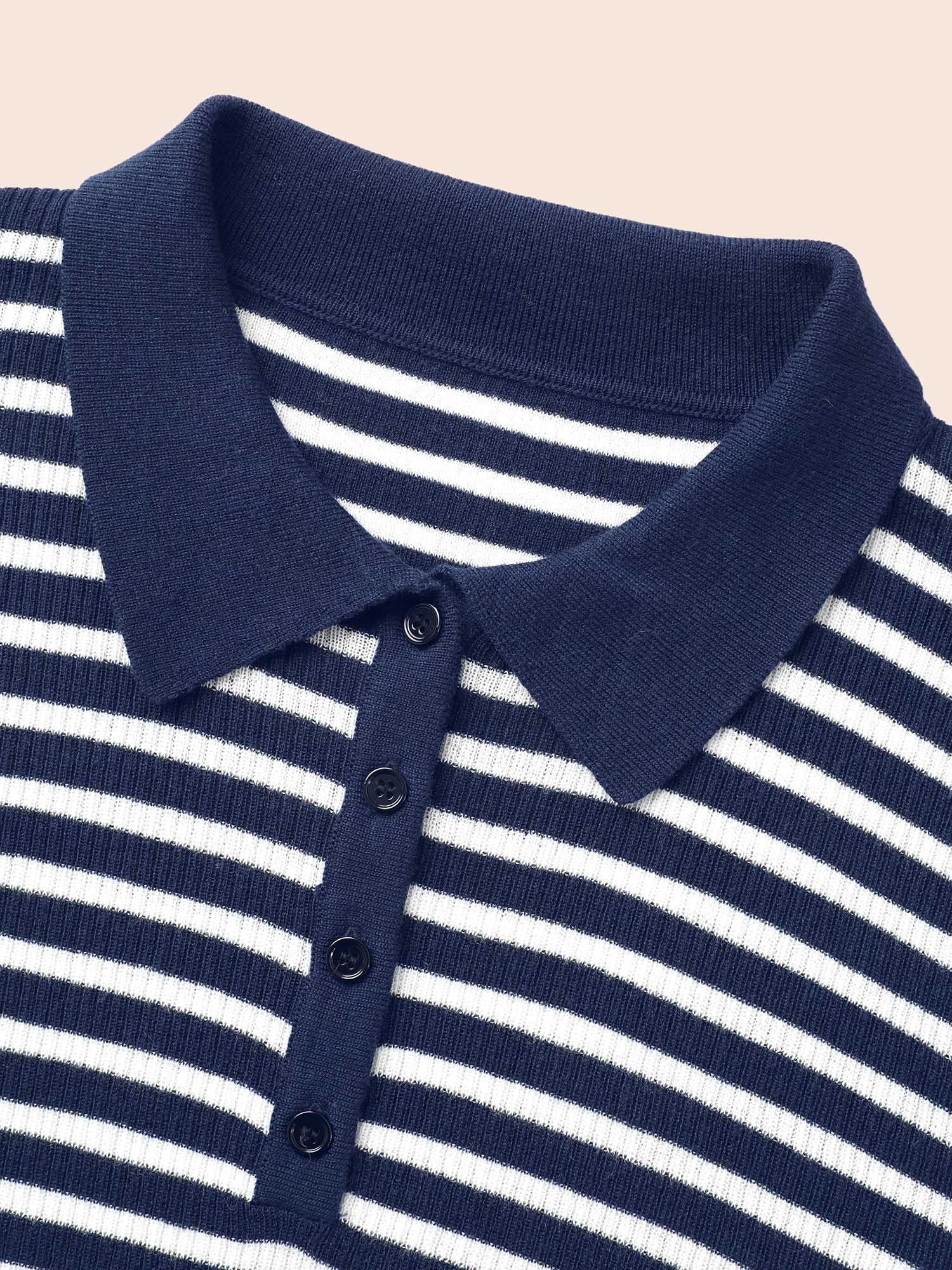 Polo Neck Striped Button Up Pullover - Image 5