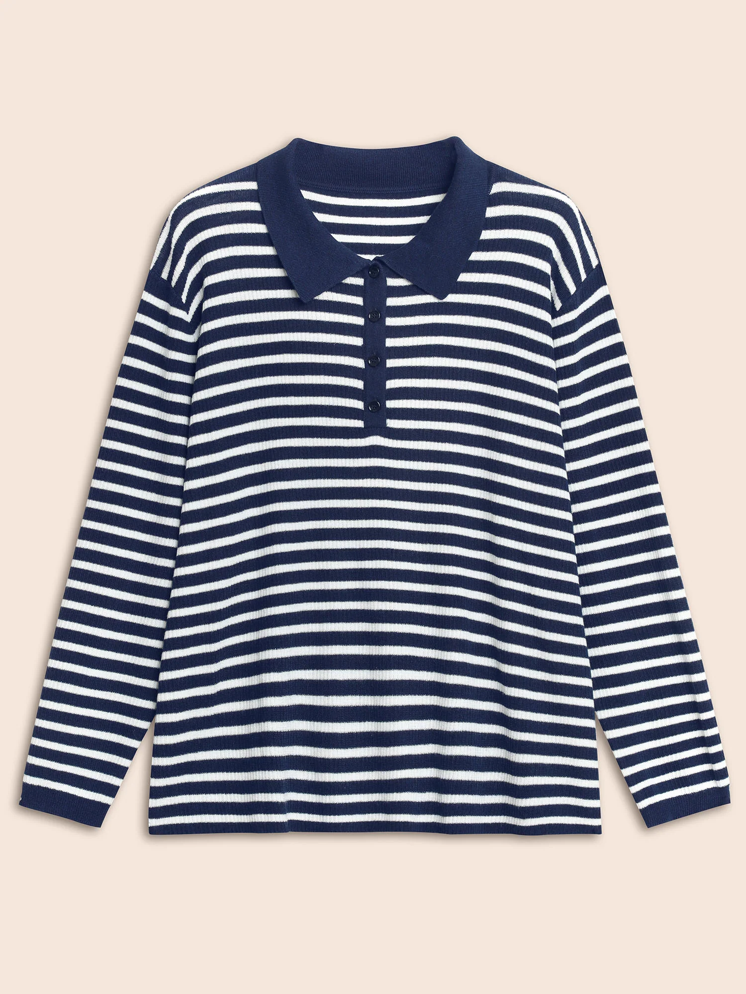 Polo Neck Striped Button Up Pullover - Image 7