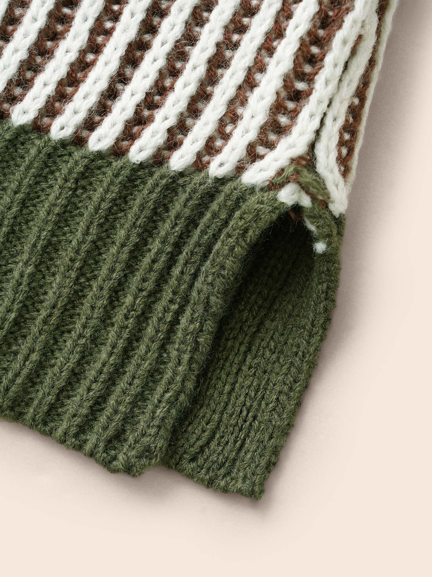 Polo Neck Texture Contrast Button Up Pullover - Image 7