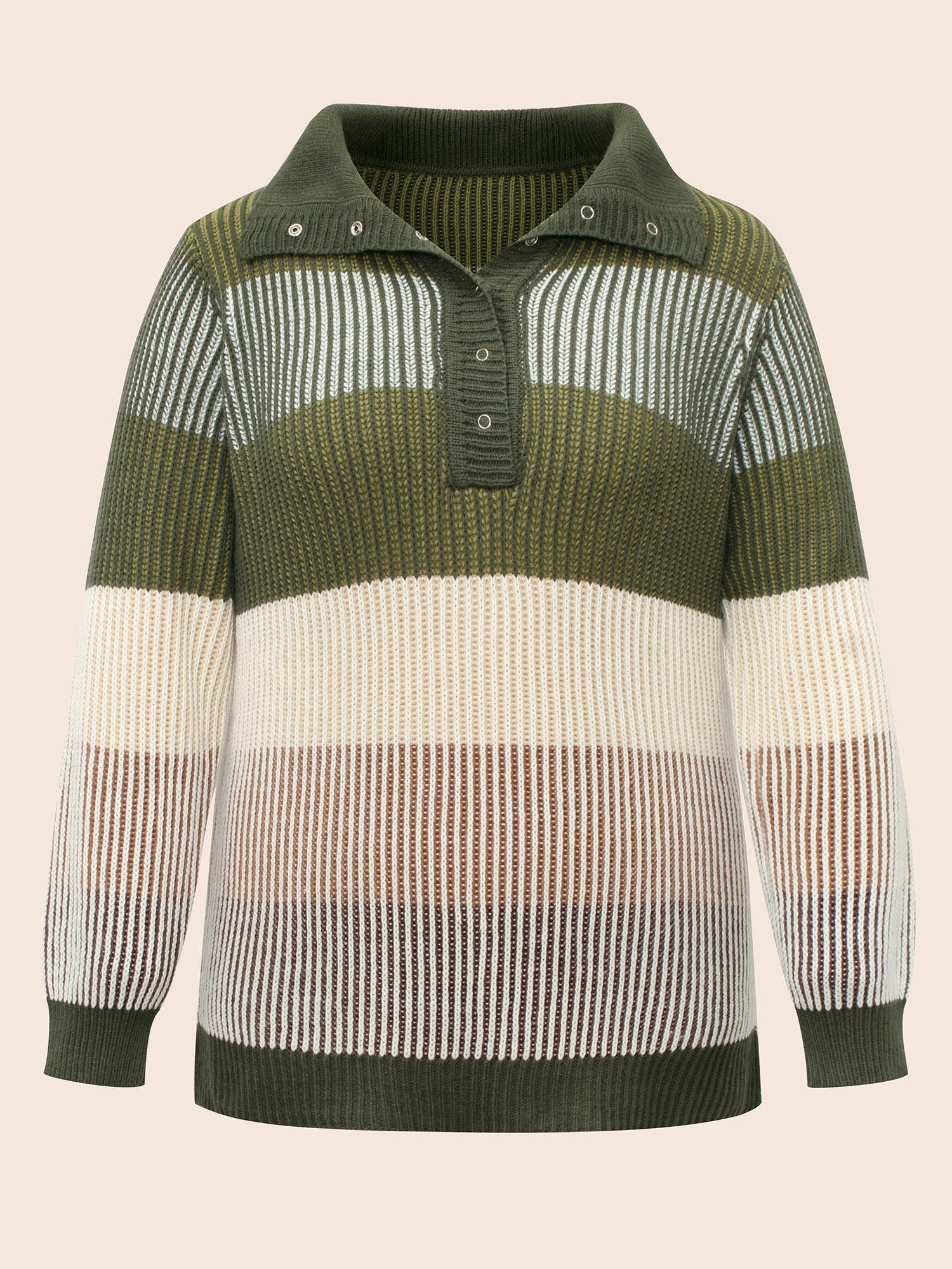 Polo Neck Texture Contrast Button Up Pullover - Image 8