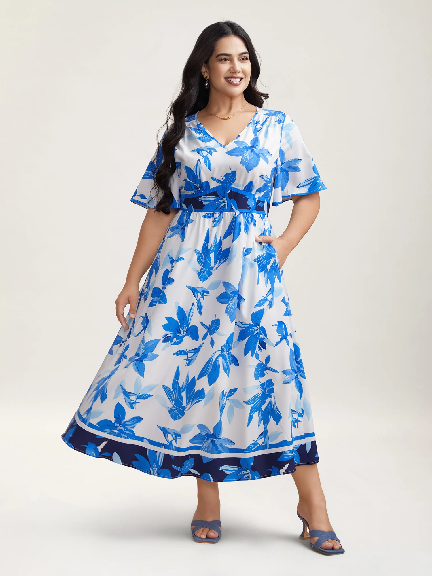 Positioned Floral Waist-Cinched Midi Dress - Image 2