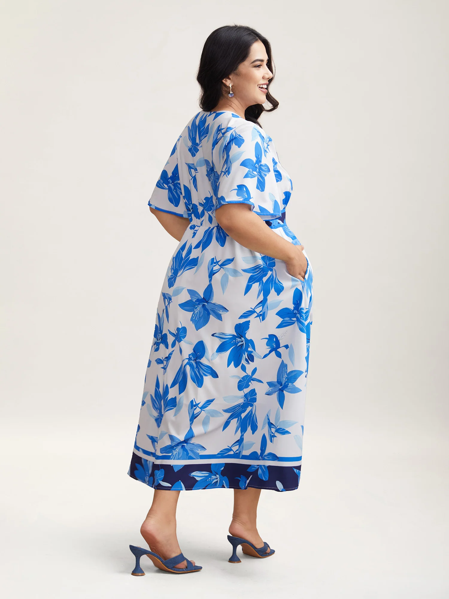 Positioned Floral Waist-Cinched Midi Dress - Image 4