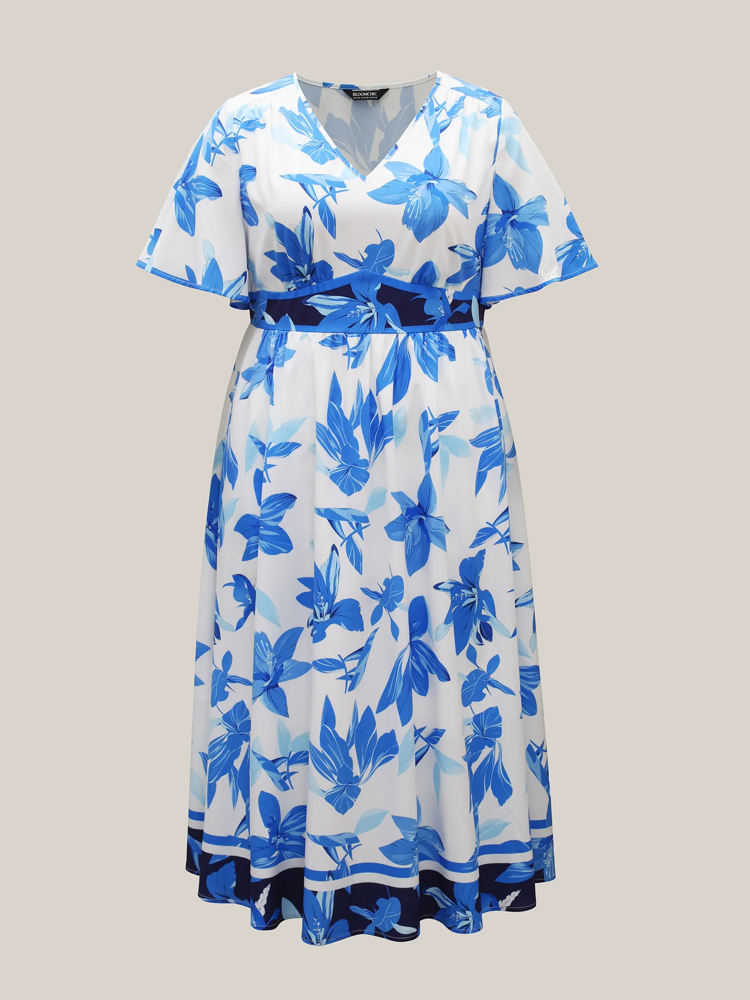 Positioned Floral Waist-Cinched Midi Dress - Image 7