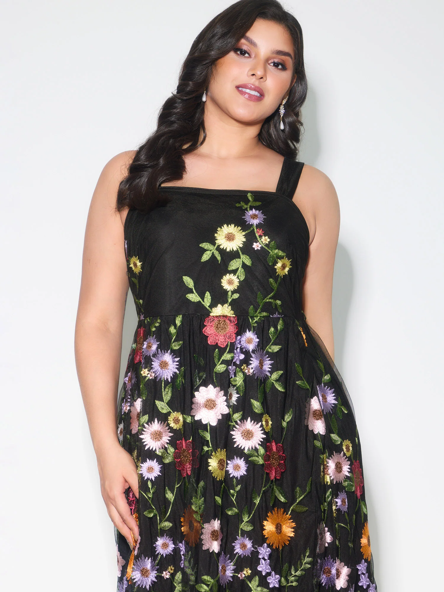 Pretty Florals Embroidered Mesh Maxi Dress - Image 2
