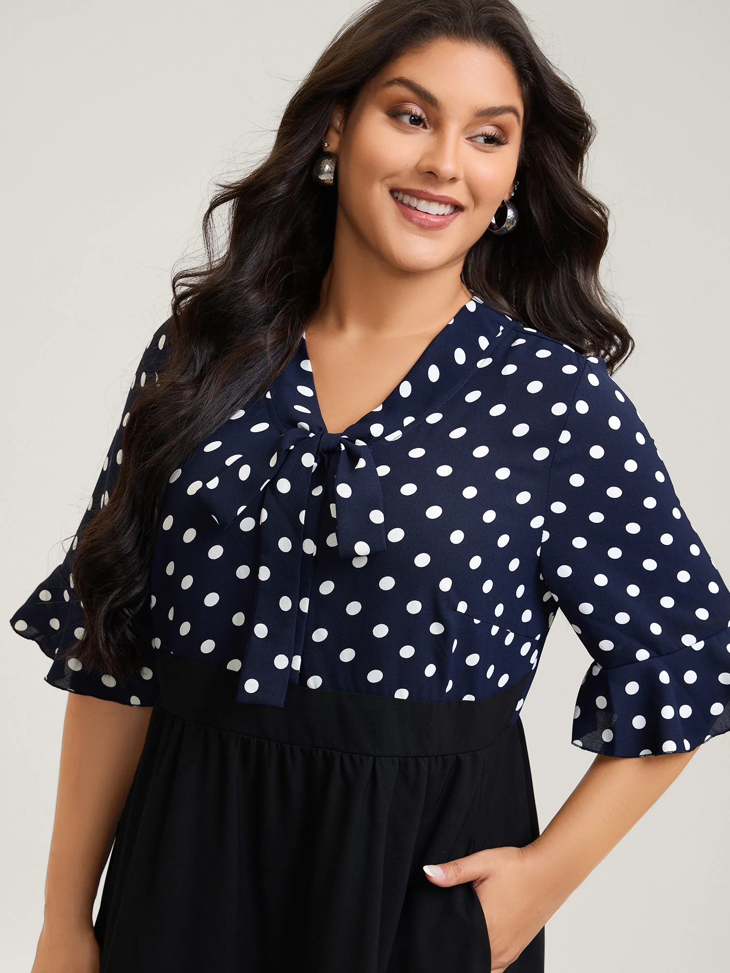 Pretty Polka Dots Bow-Tie Midi Dress - Image 2