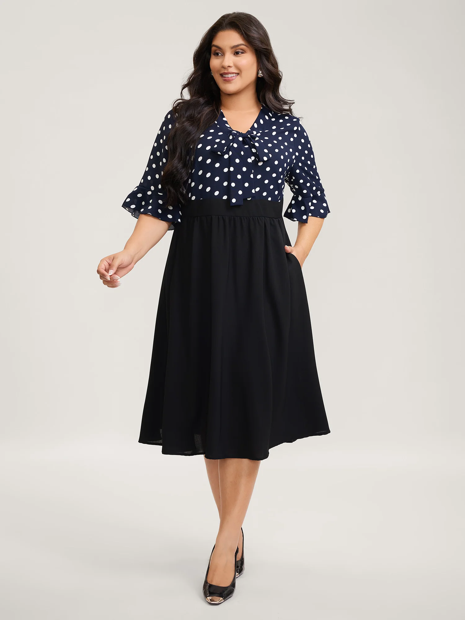 Pretty Polka Dots Bow-Tie Midi Dress - Image 3