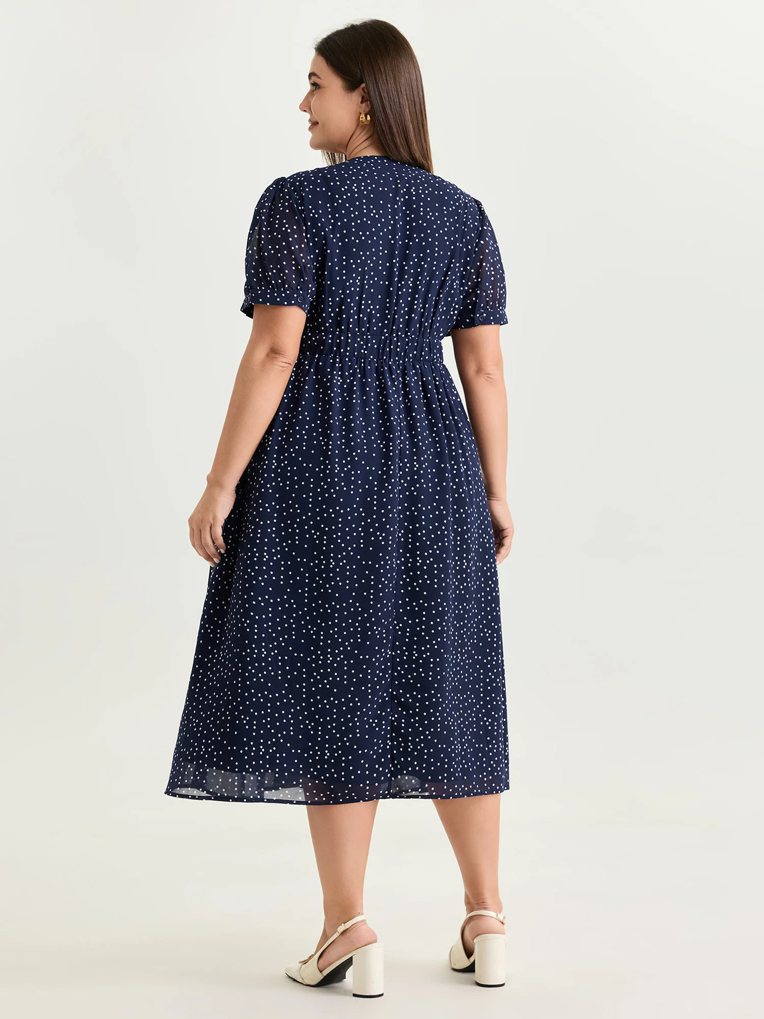 Pretty Polka Dots Ribbon Neckline Midi Dress - Image 5